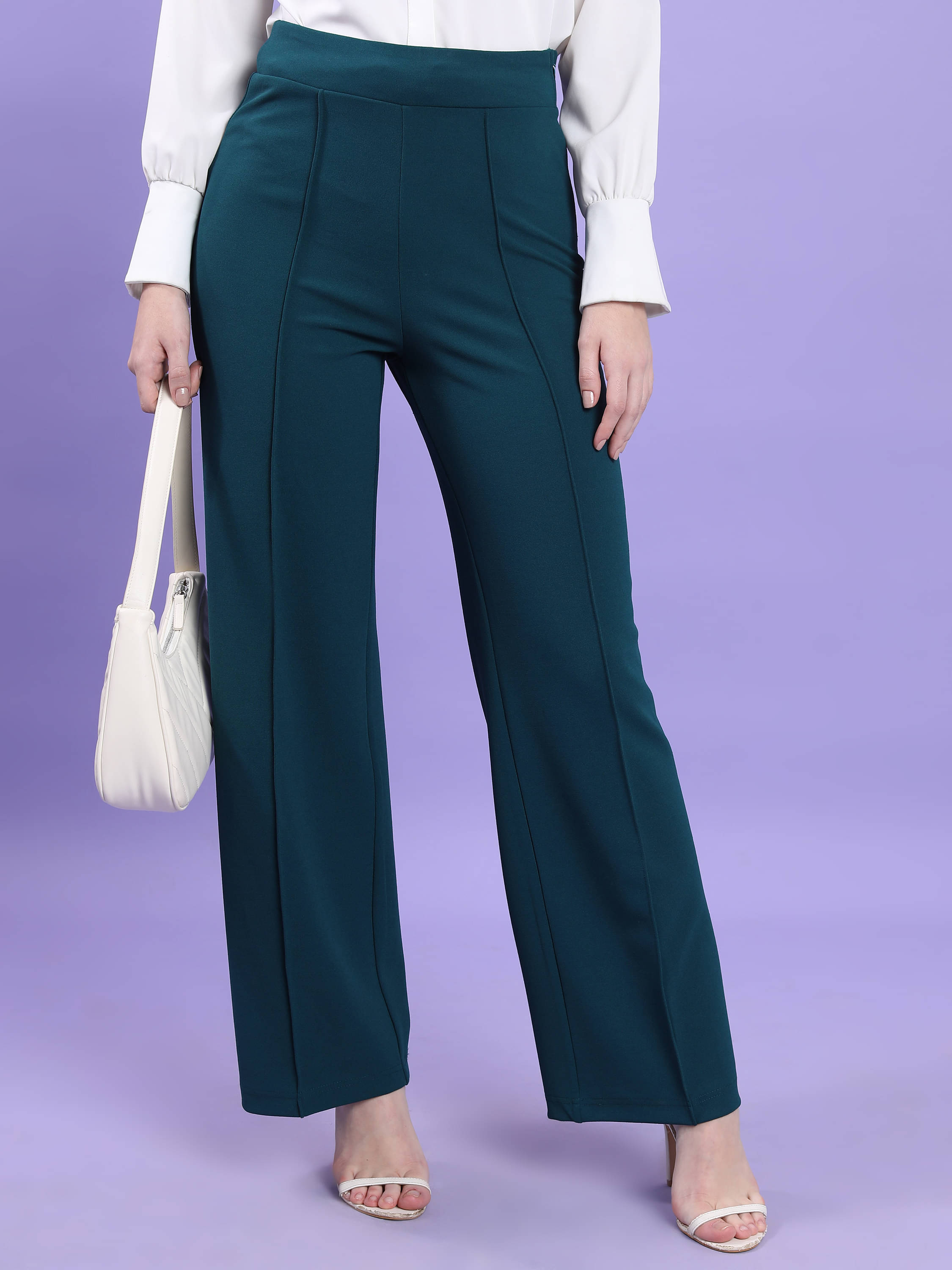     			Tokyo Talkies Women Polyester Casual Trousers ( Teal )