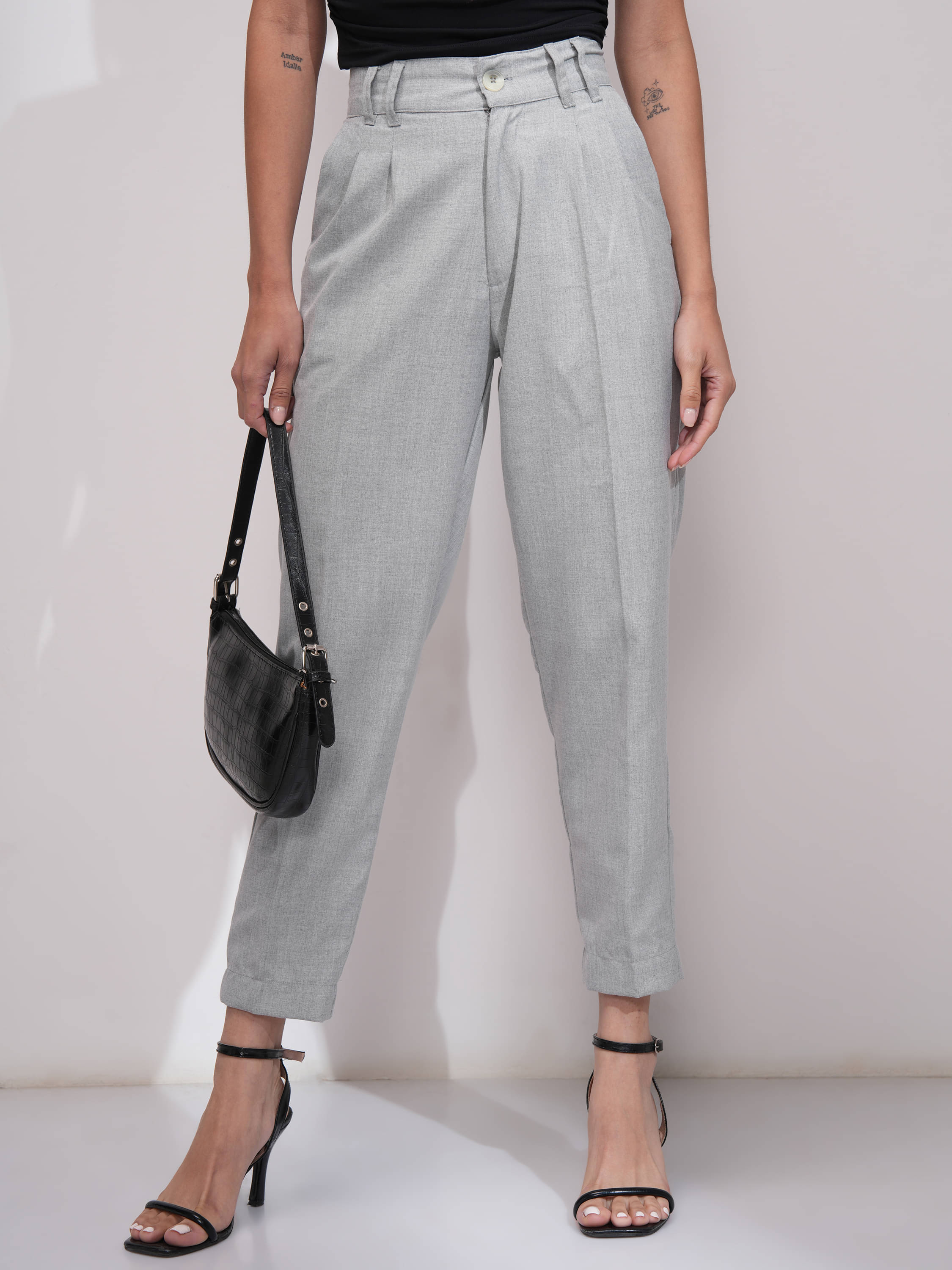     			Tokyo Talkies Women Polyester Casual Trousers ( Grey )