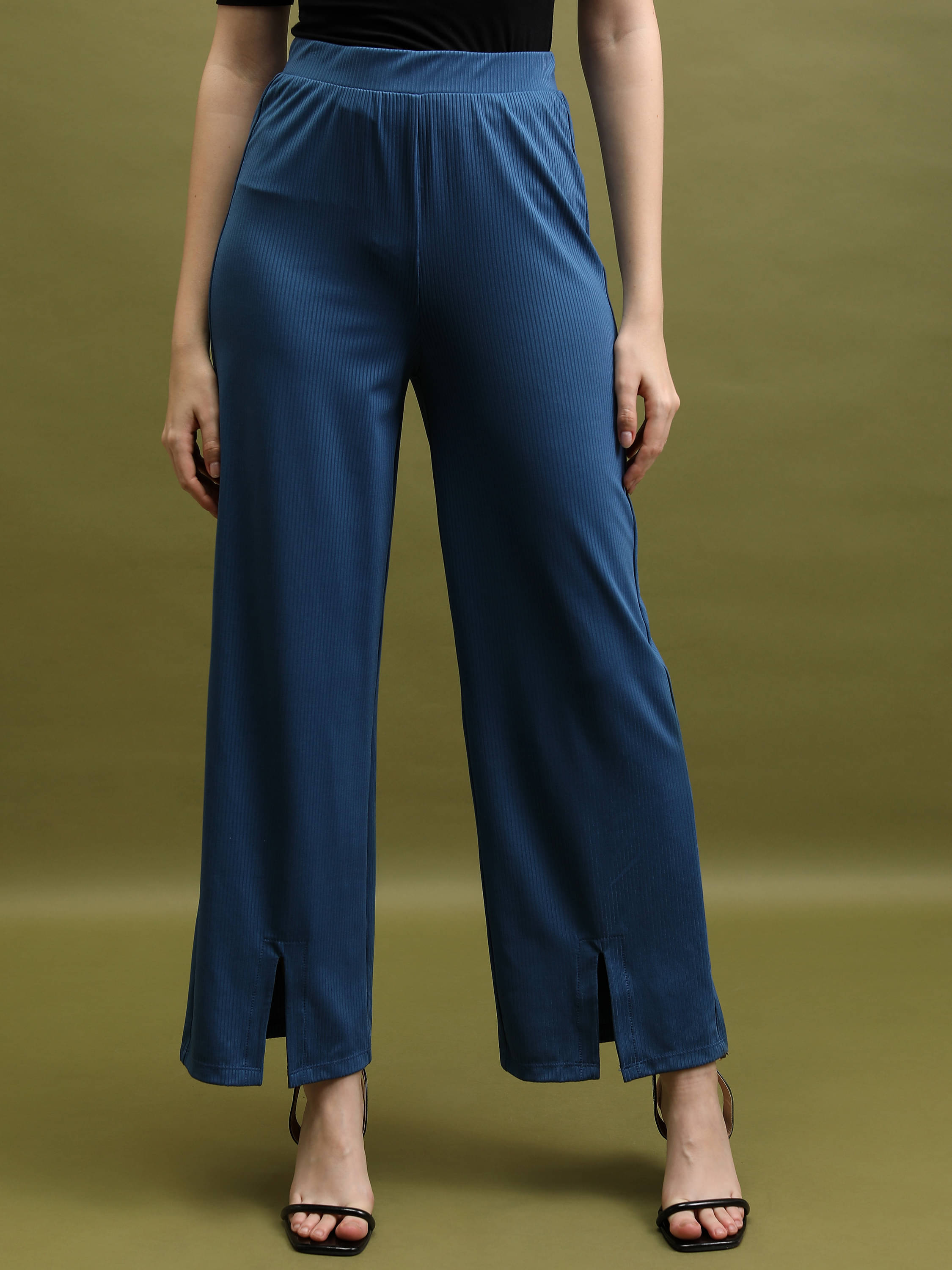     			Tokyo Talkies Women Polyester Wide Leg Trousers ( Blue )