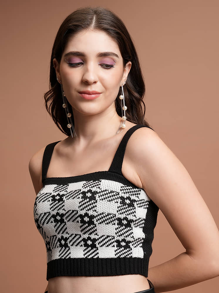 Tokyo Talkies Women Self Design Sweater With Skirt Co-Ord Set Black