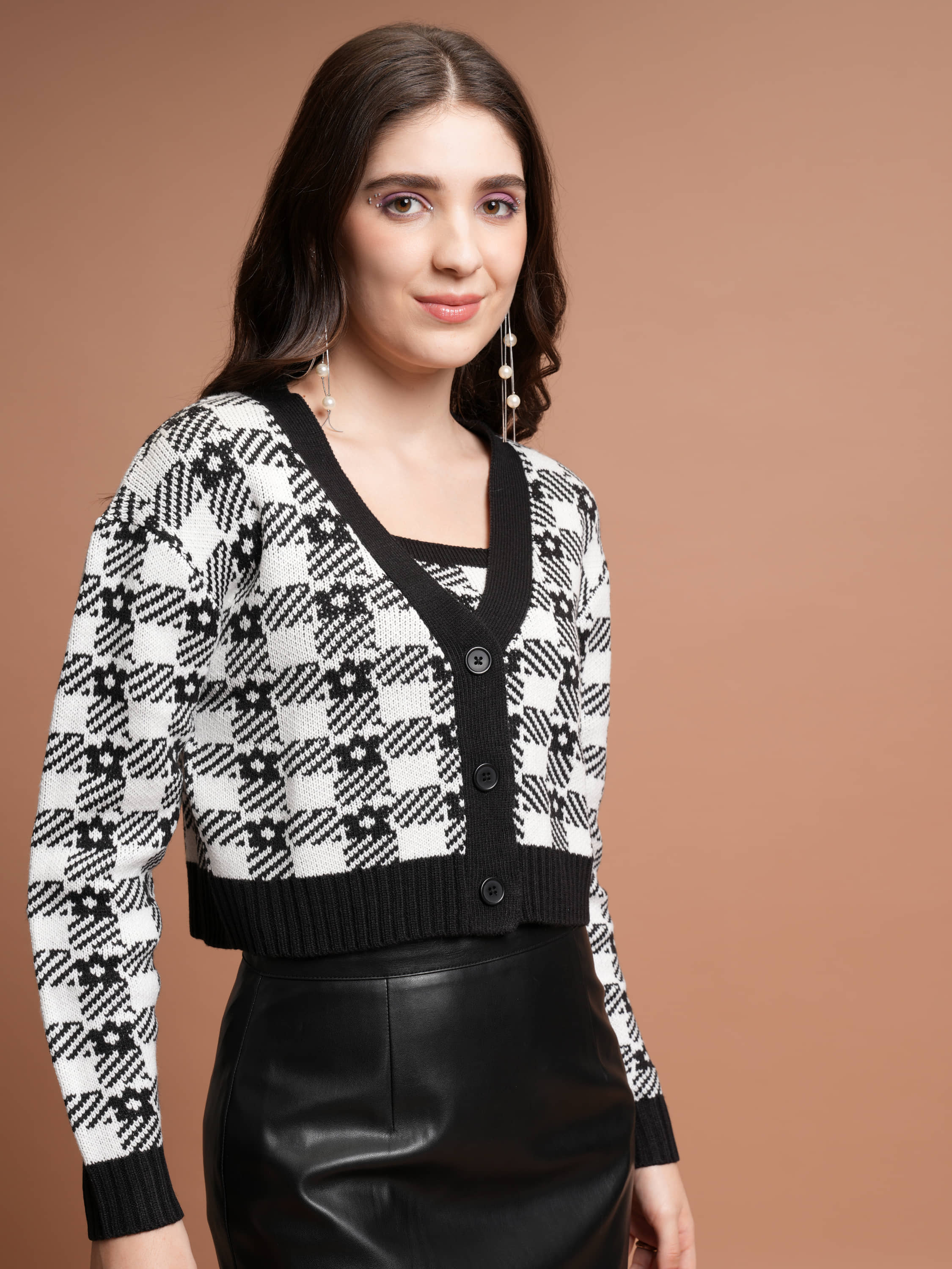 Tokyo Talkies Women Self Design Sweater With Skirt Co-Ord Set