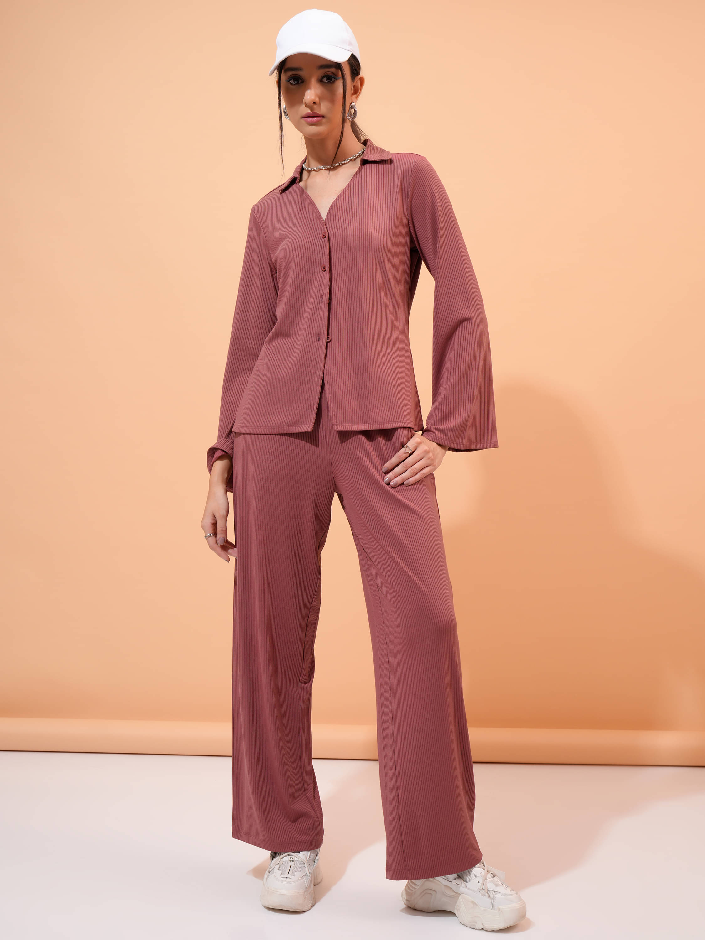 Tokyo Talkies Women Solid Top With Trousers Co-Ord Set ( Red ) Tokyo Talkies Women Solid Top With Trousers Co-Ord Set ( Red )