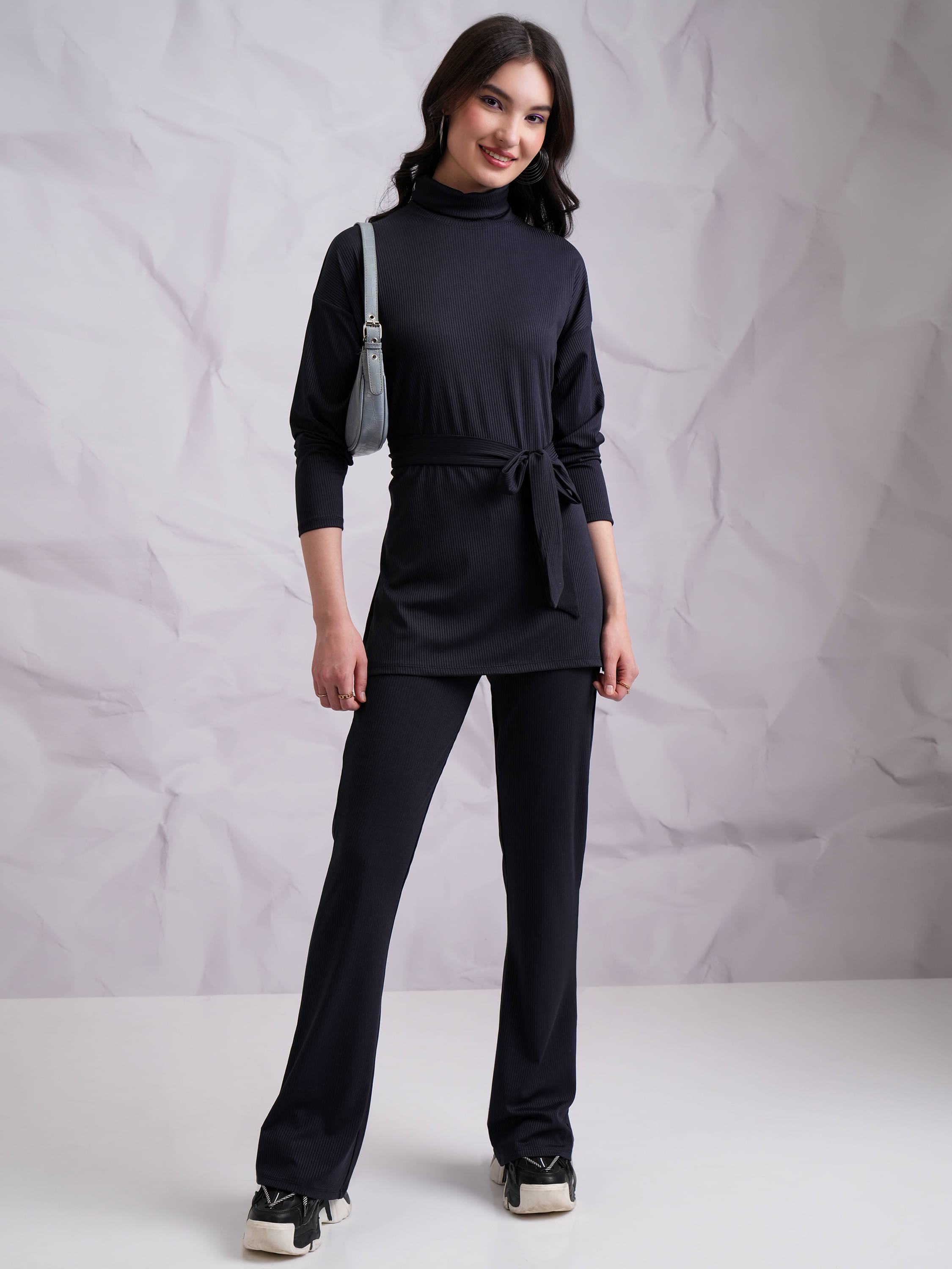    			Tokyo Talkies Women Solid Top With Trousers Co-Ord Set ( Blue )