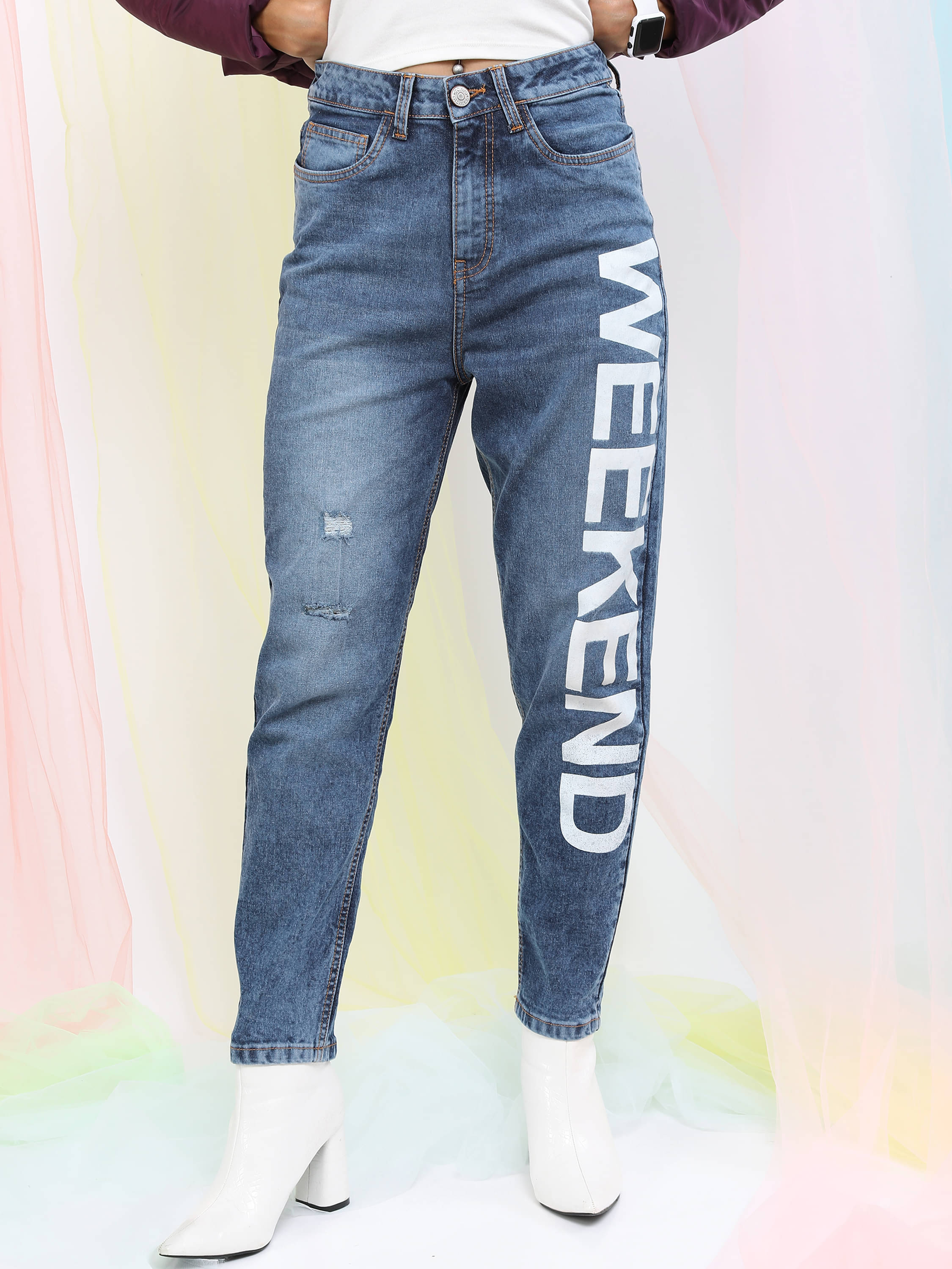     			Tokyo Talkies Women's Mom Fit Mid-Rise Jeans ( Blue )