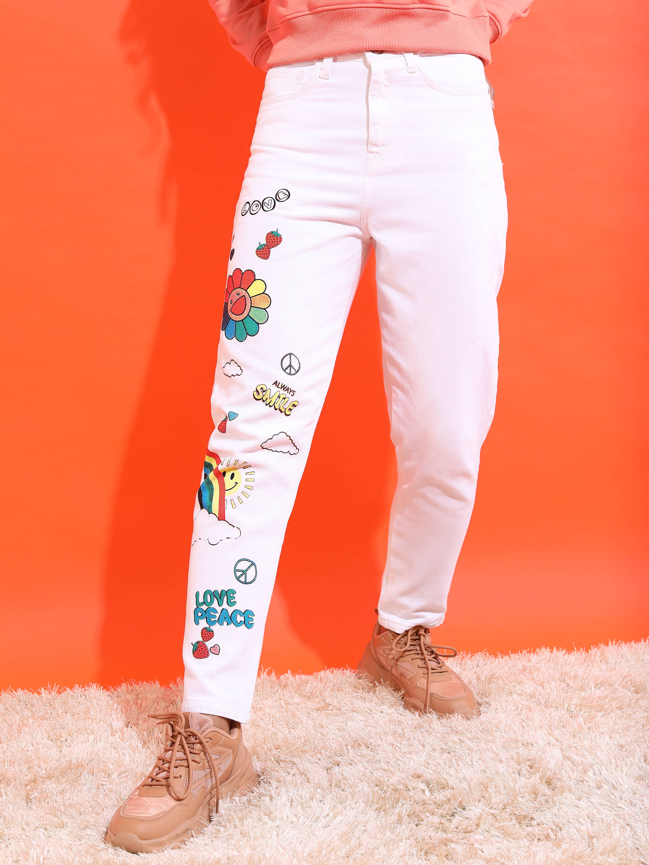     			Tokyo Talkies Women's Mom Fit Mid-Rise Jeans ( White )