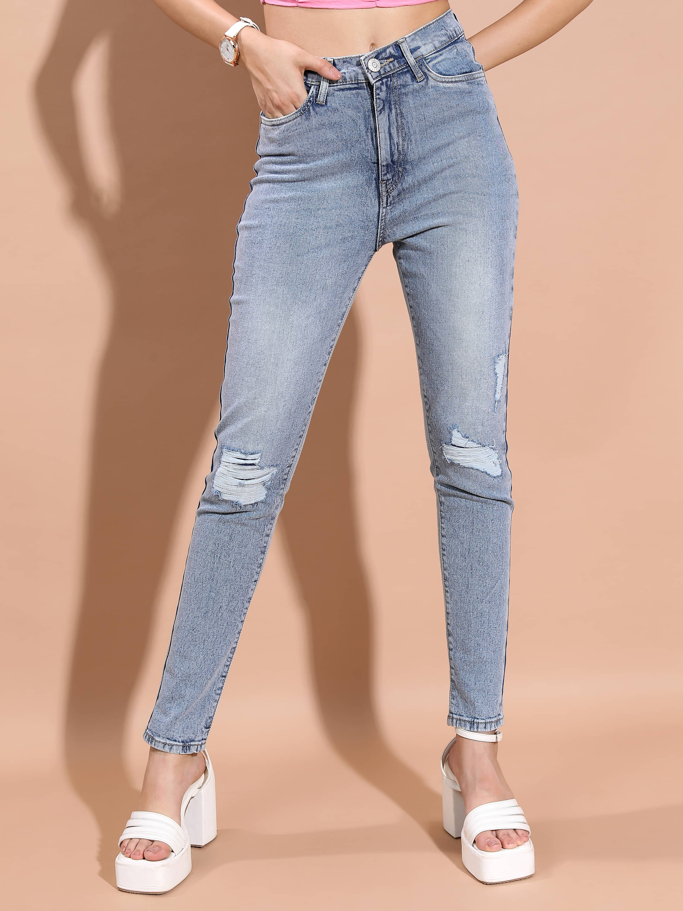     			Tokyo Talkies Women's Skinny Fit Mid-Rise Jeans ( Light Blue )