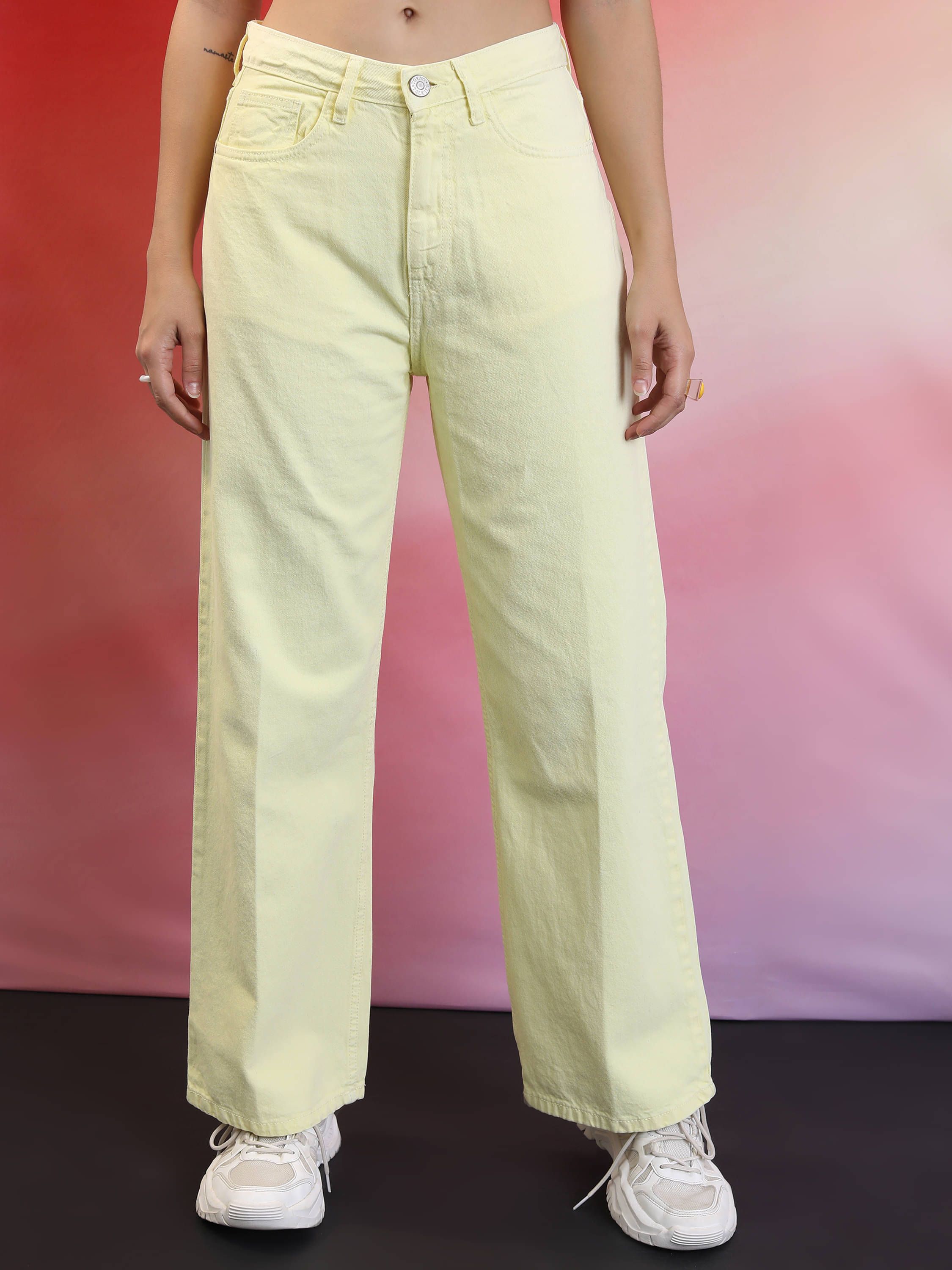     			Tokyo Talkies Women's Wide Leg Mid-Rise Jeans ( Yellow )