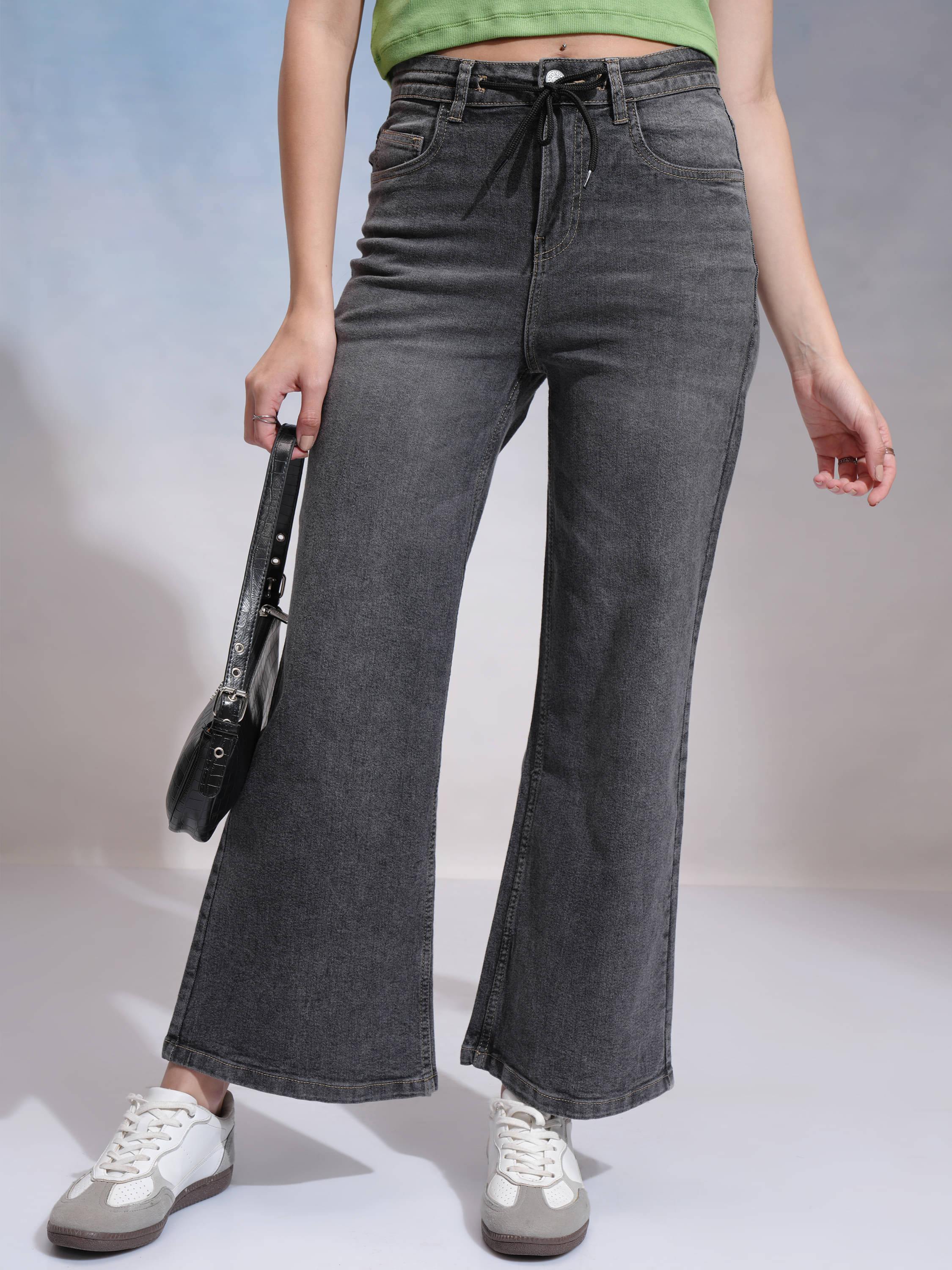     			Tokyo Talkies Women's Wide Leg Mid-Rise Jeans ( Grey )