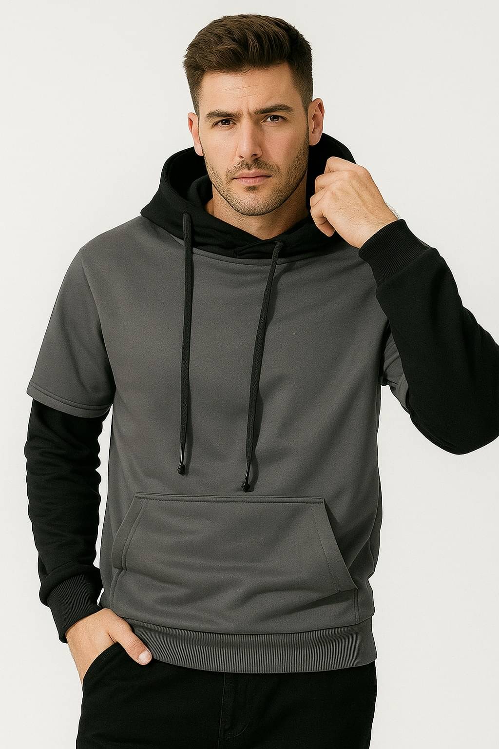 TrendsTalk Fleece Hooded Men's Sweatshirt - Grey ( Pack of 1 )     			TrendsTalk Fleece Hooded Men's Sweatshirt - Grey ( Pack of 1 )