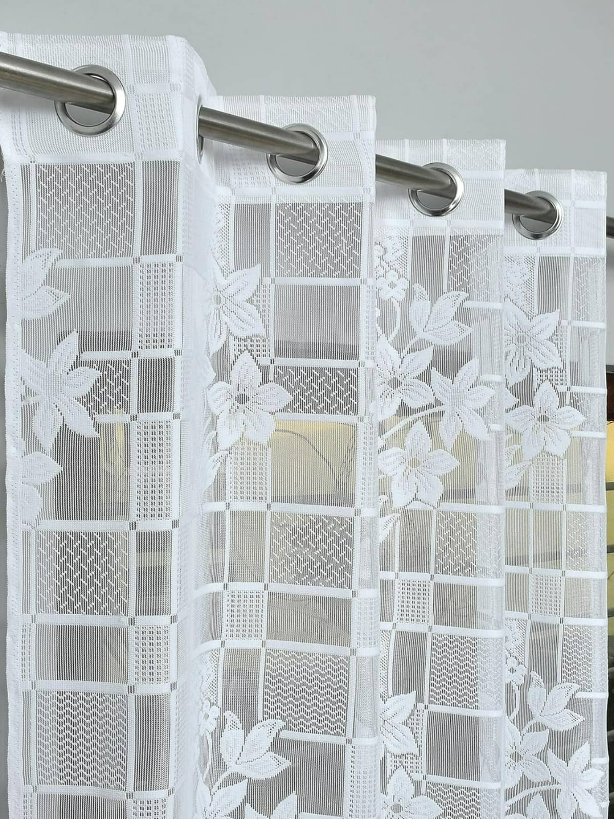 UrbanArts Floral Sheer Eyelet Curtain 9 ft ( Pack of 2 ) - White UrbanArts Floral Sheer Eyelet Curtain 9 ft ( Pack of 2 ) - White