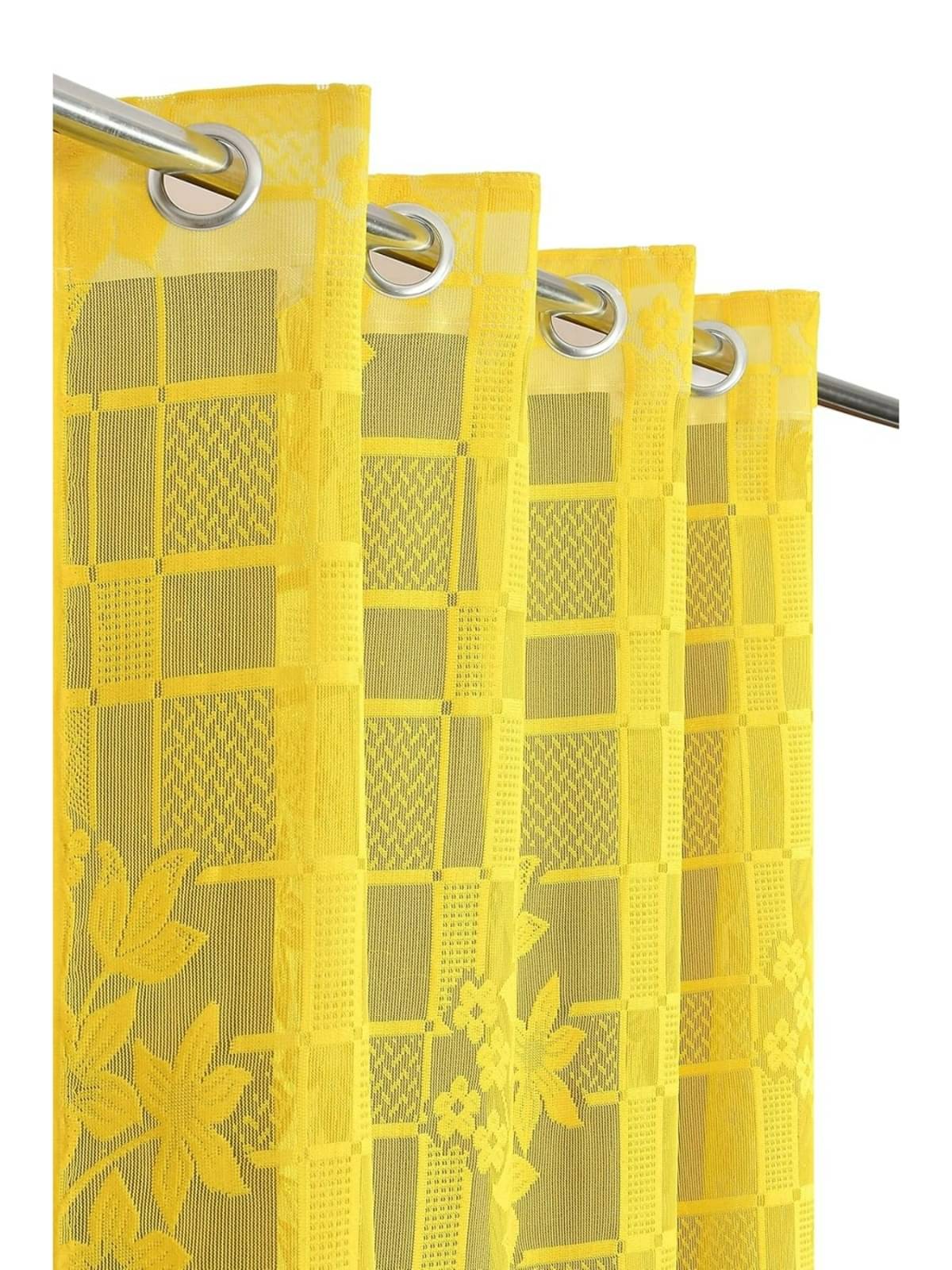 UrbanArts Floral Sheer Eyelet Curtain 7 ft ( Pack of 2 ) - Yellow     			UrbanArts Floral Sheer Eyelet Curtain 7 ft ( Pack of 2 ) - Yellow