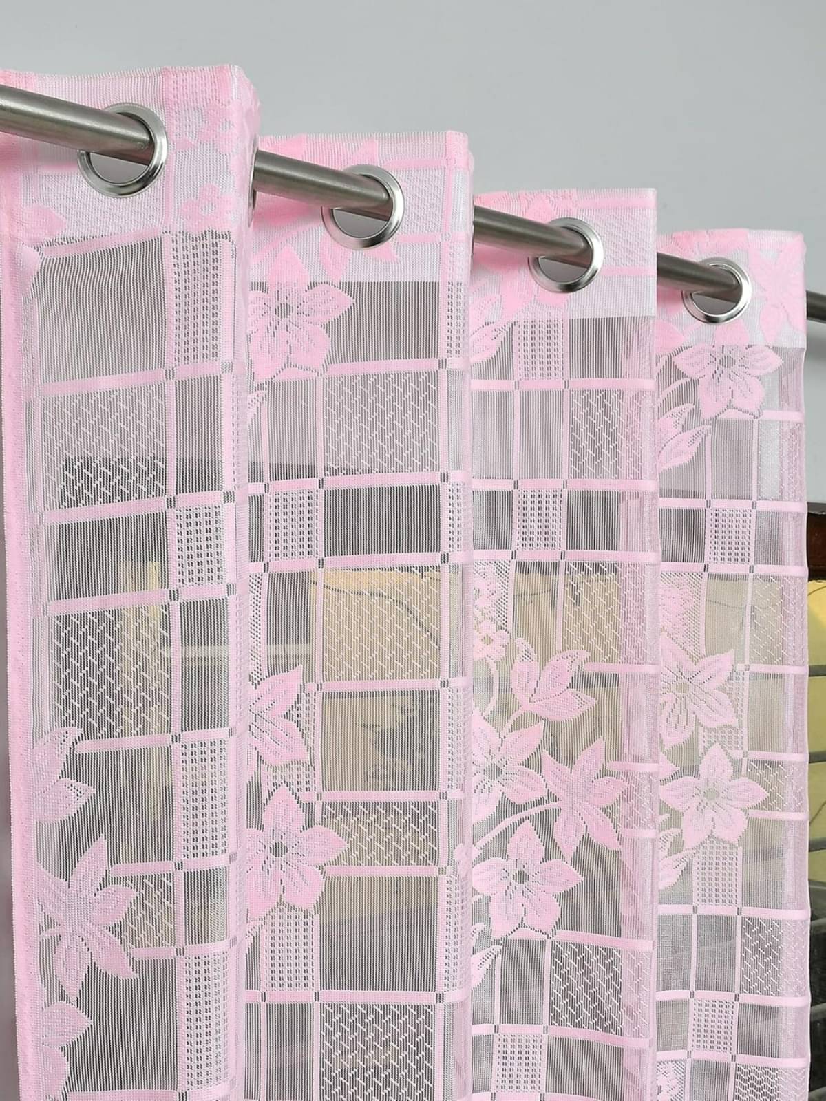 UrbanArts Floral Sheer Eyelet Curtain 5 ft ( Pack of 1 ) - Pink     			UrbanArts Floral Sheer Eyelet Curtain 5 ft ( Pack of 1 ) - Pink