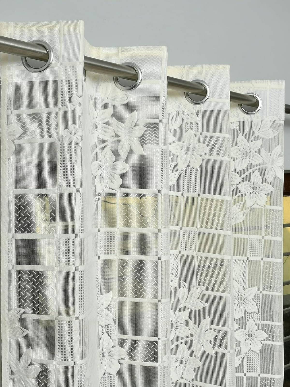 UrbanArts Floral Sheer Eyelet Curtain 7 ft ( Pack of 2 ) - Cream     			UrbanArts Floral Sheer Eyelet Curtain 7 ft ( Pack of 2 ) - Cream
