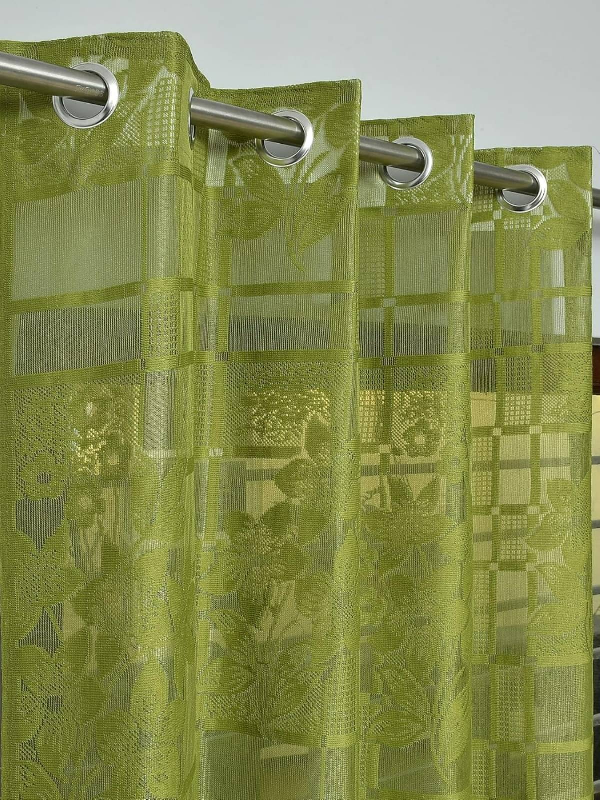 UrbanArts Floral Sheer Eyelet Curtain 5 ft ( Pack of 1 ) - Green UrbanArts Floral Sheer Eyelet Curtain 5 ft ( Pack of 1 ) - Green