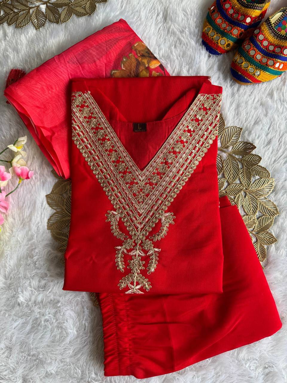 VT NX Women Viscose Embroidered Straight Kurti With Pants ( Red )     			VT NX Women Viscose Embroidered Straight Kurti With Pants ( Red )