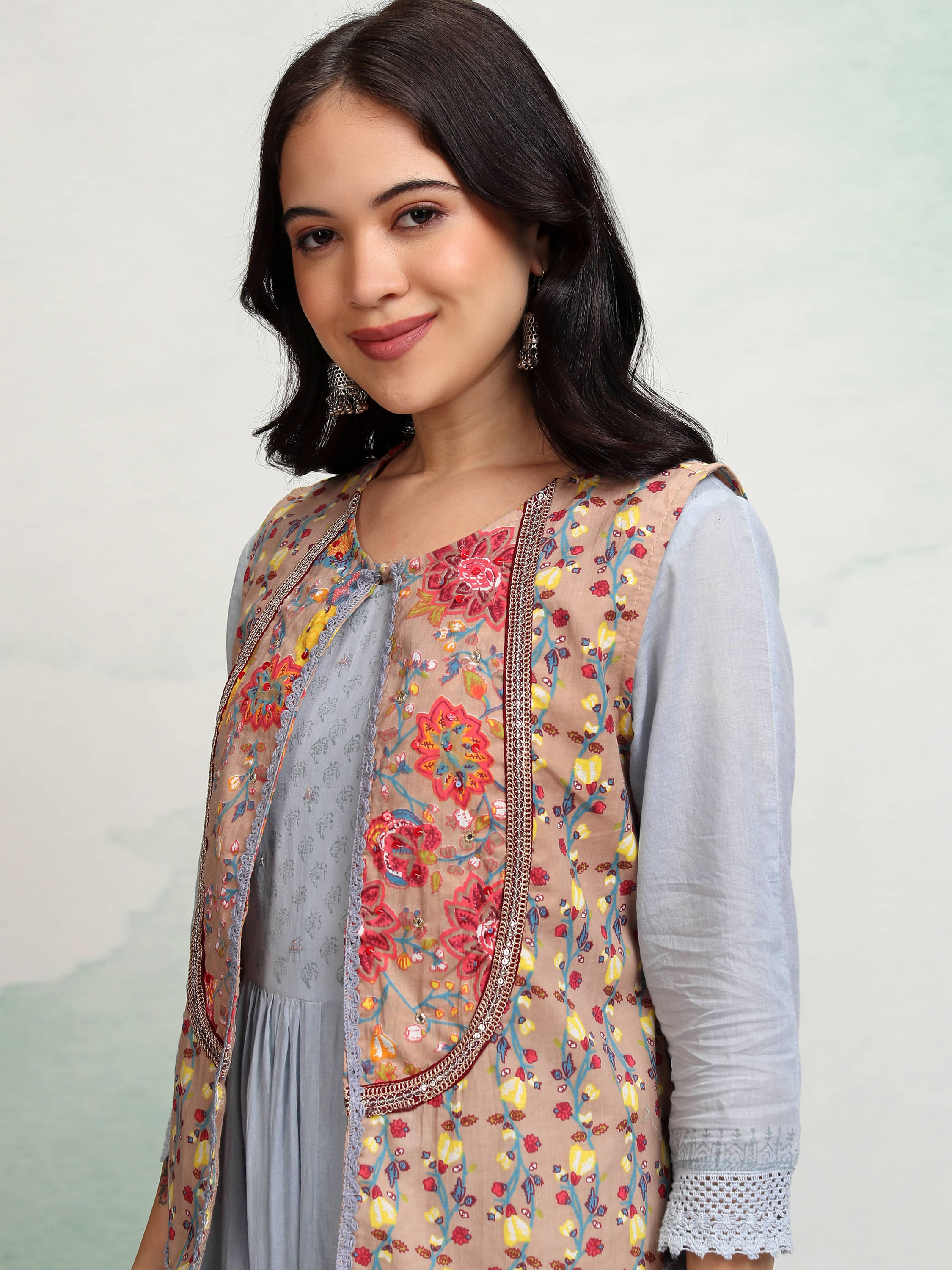 Vishudh Women Cotton Printed Maxi ( Grey )     			Vishudh Women Cotton Printed Maxi ( Grey )