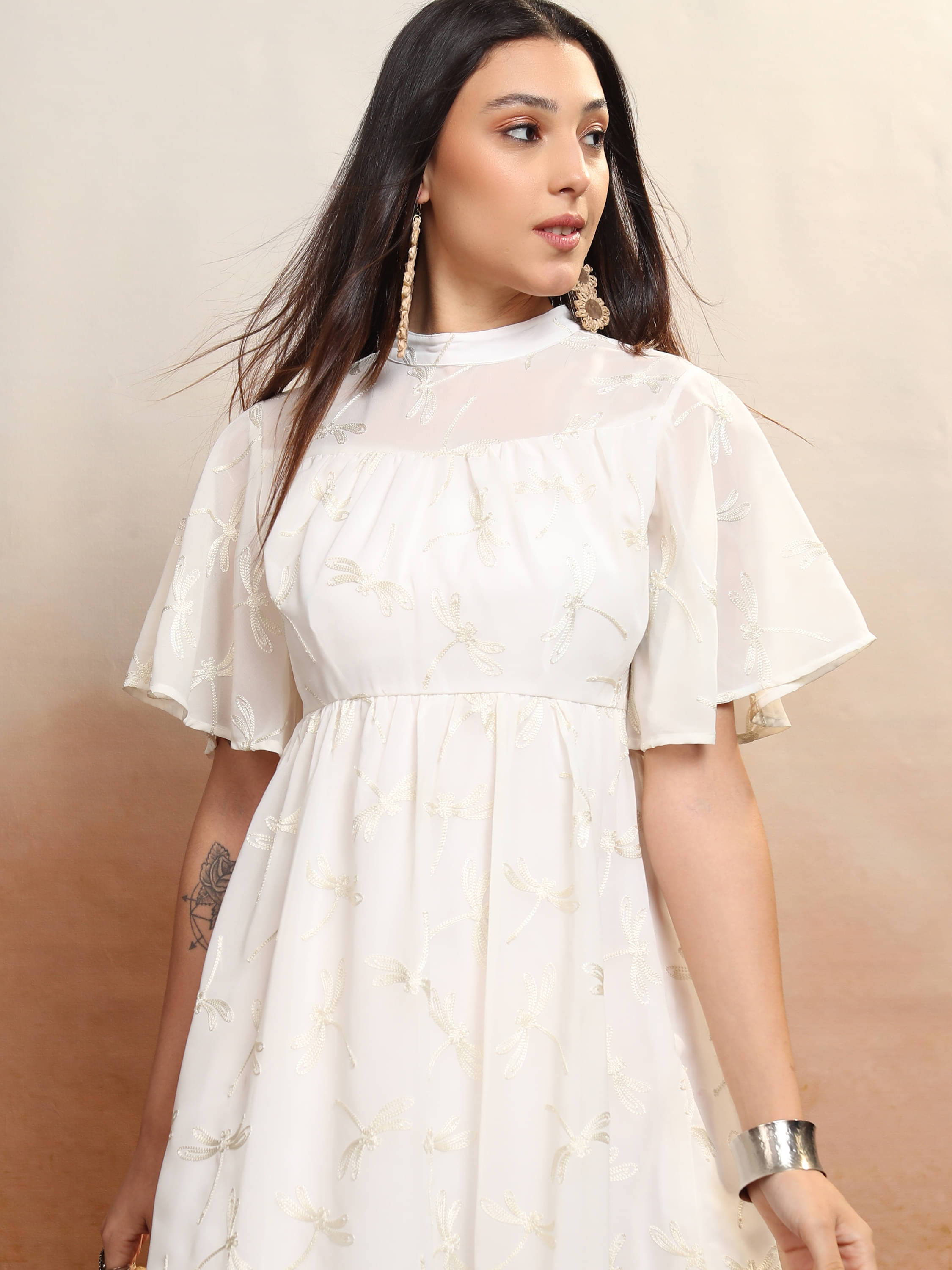 Vishudh Women Polyester Embroidered A-line Dress ( White )     			Vishudh Women Polyester Embroidered A-line Dress ( White )