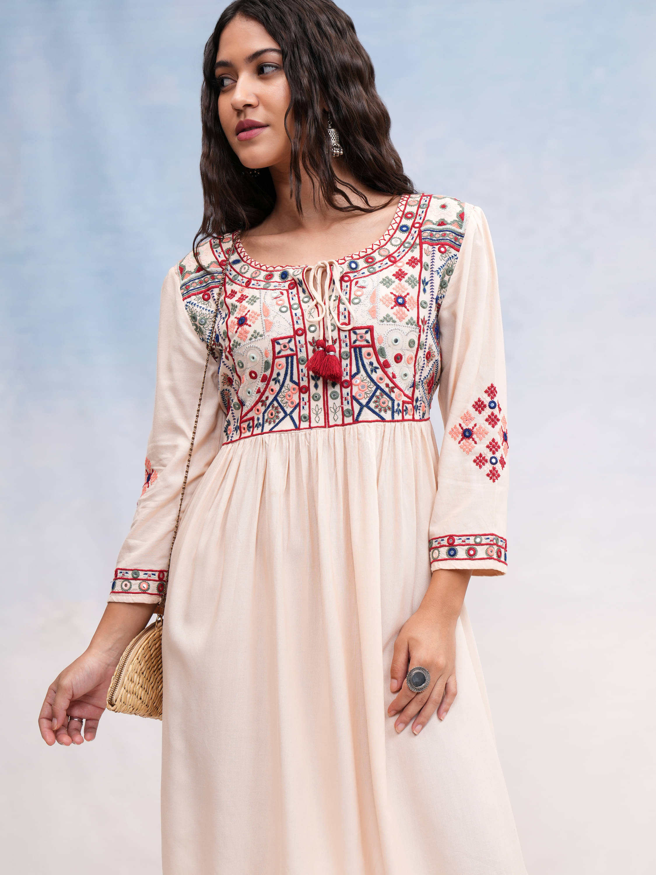     			Vishudh Women Rayon Solid A-line Dress ( Beige )