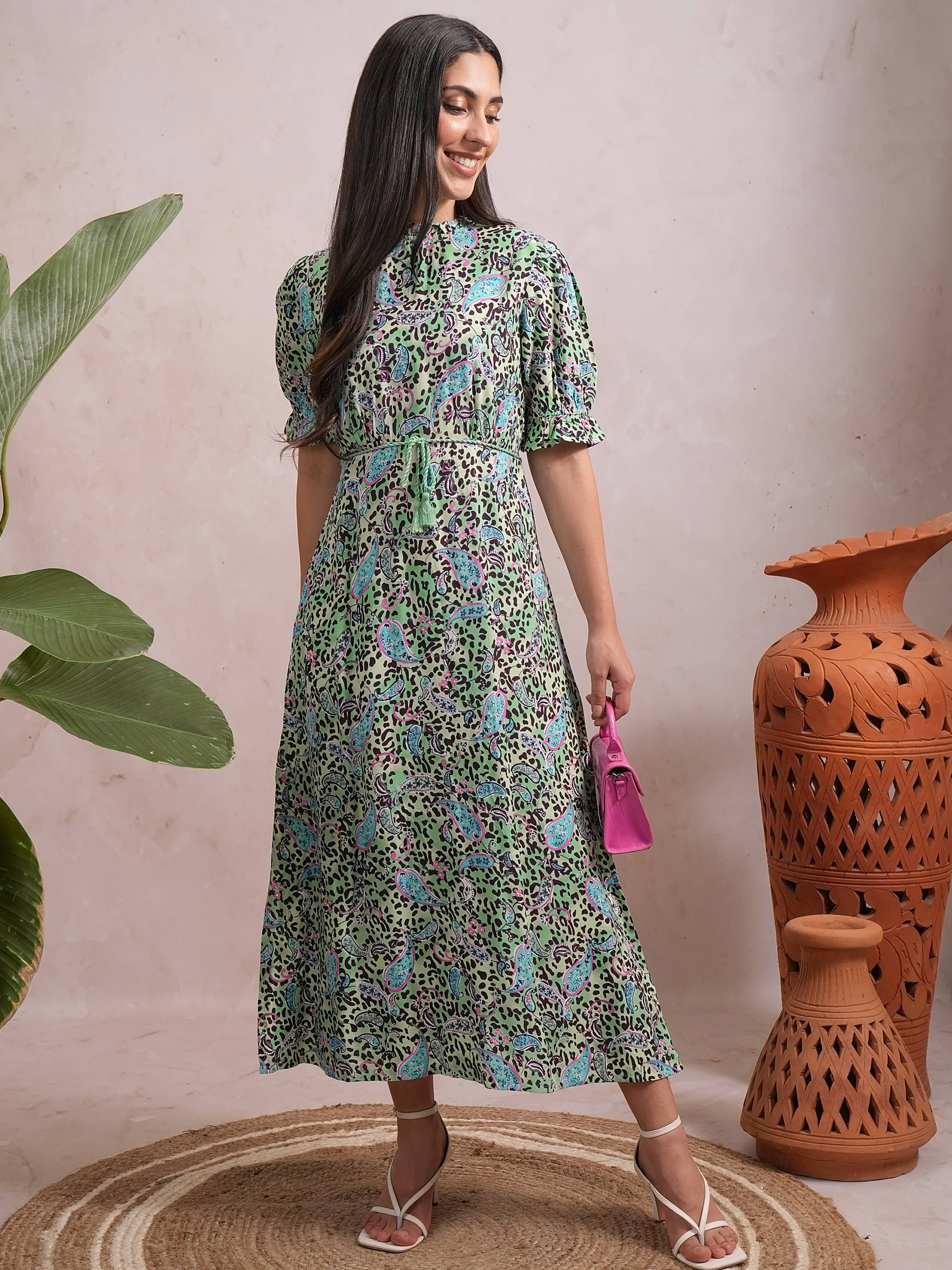 Vishudh Women Viscose Printed A-line Dress ( Multi Color ) Vishudh Women Viscose Printed A-line Dress ( Multi Color )