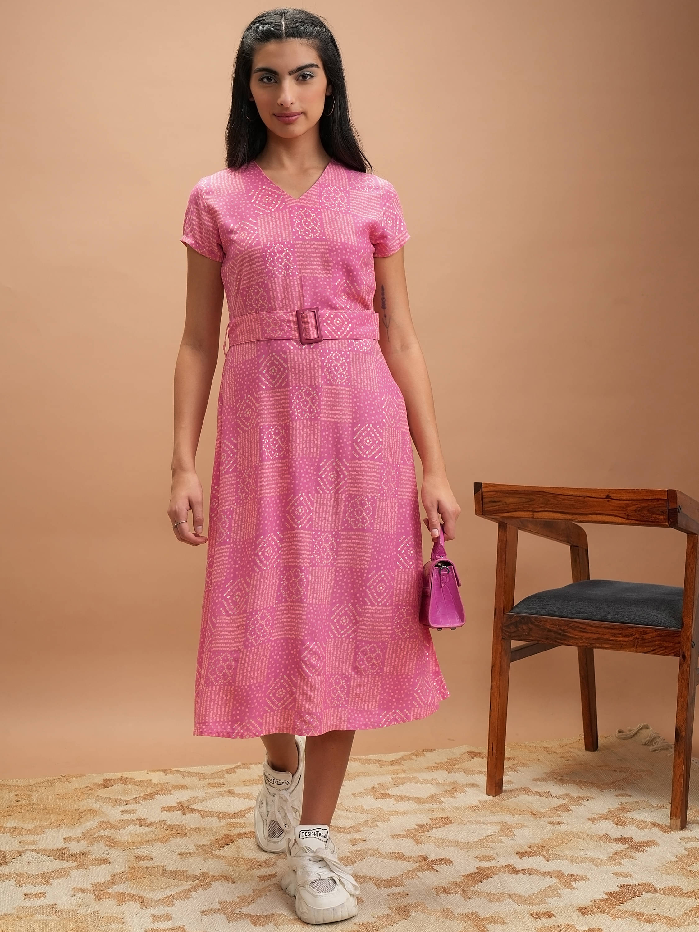     			Vishudh Women Viscose Printed A-line Dress ( Pink )