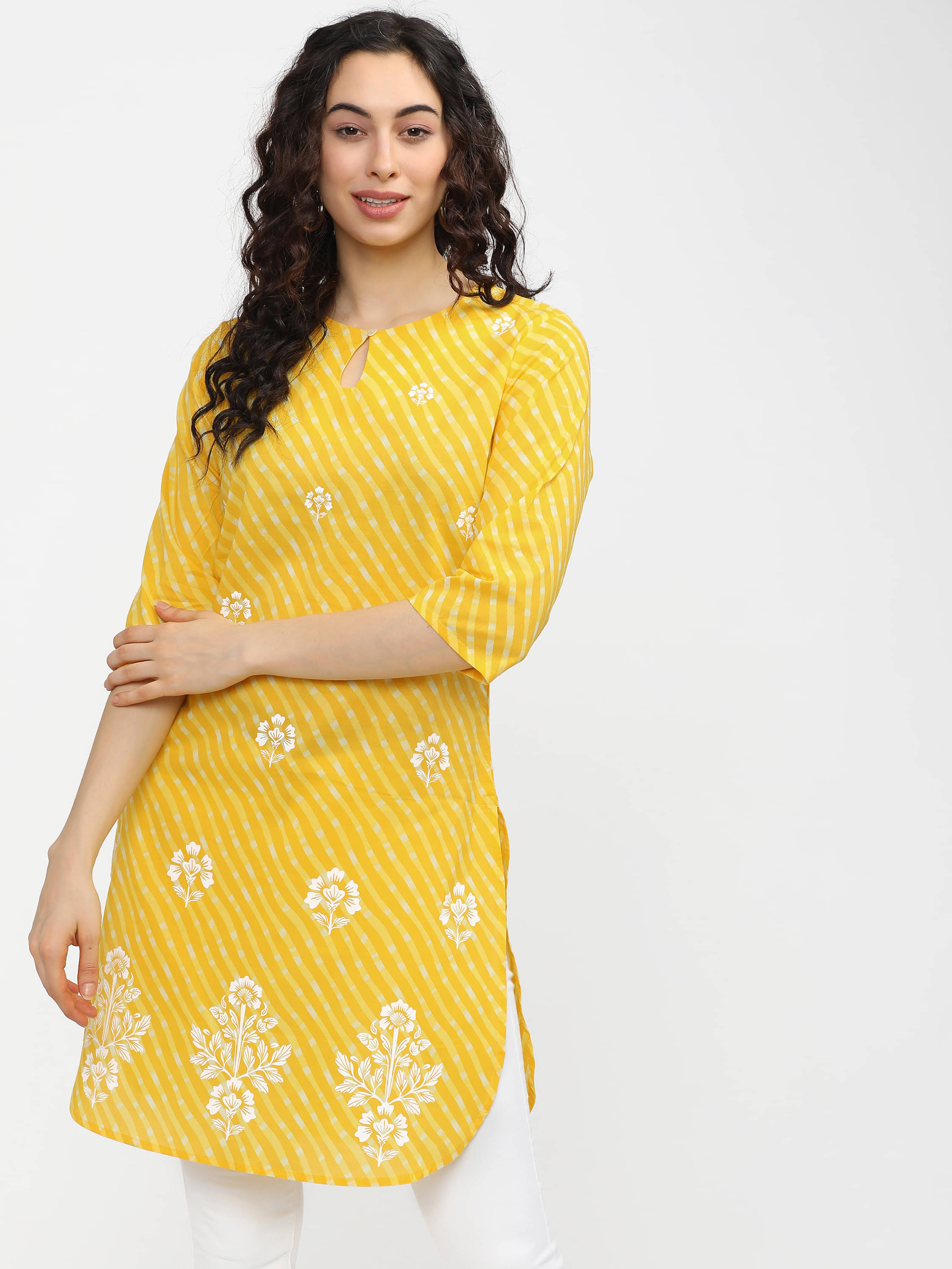 Vishudh Women's Cotton Blend Tunic ( Yellow )     			Vishudh Women's Cotton Blend Tunic ( Yellow )