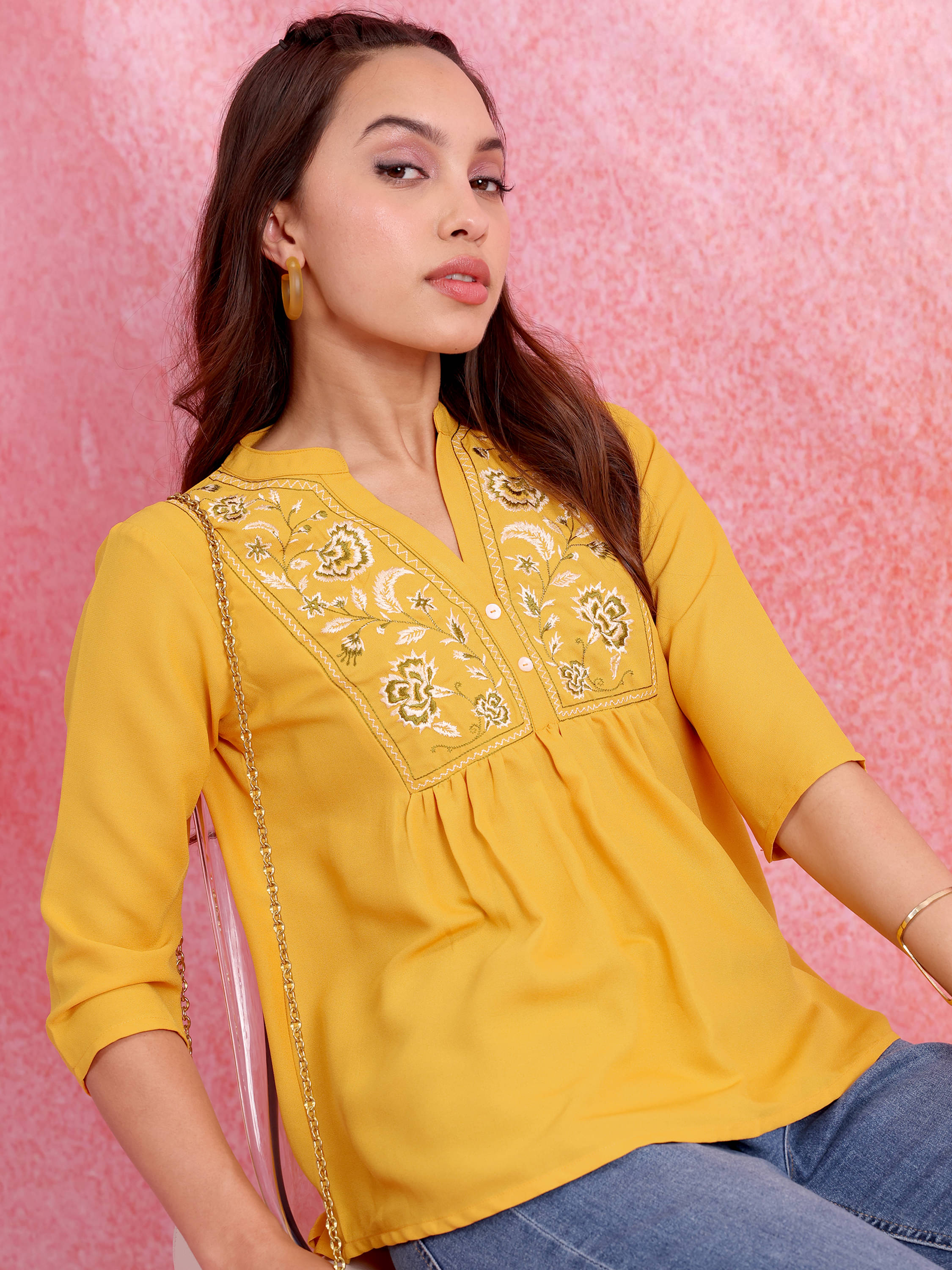 Vishudh Women's Polyester Peplum Top ( Yellow ) Vishudh Women's Polyester Peplum Top ( Yellow )