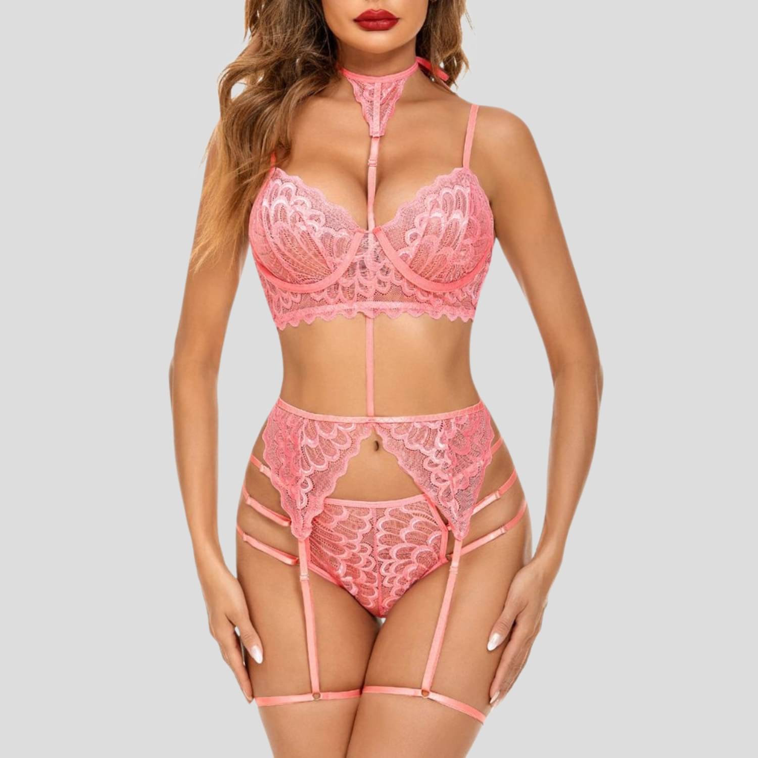     			Zerjama Lace Non Padded Bra & Panty Set ( Pink , Pack of 1 )