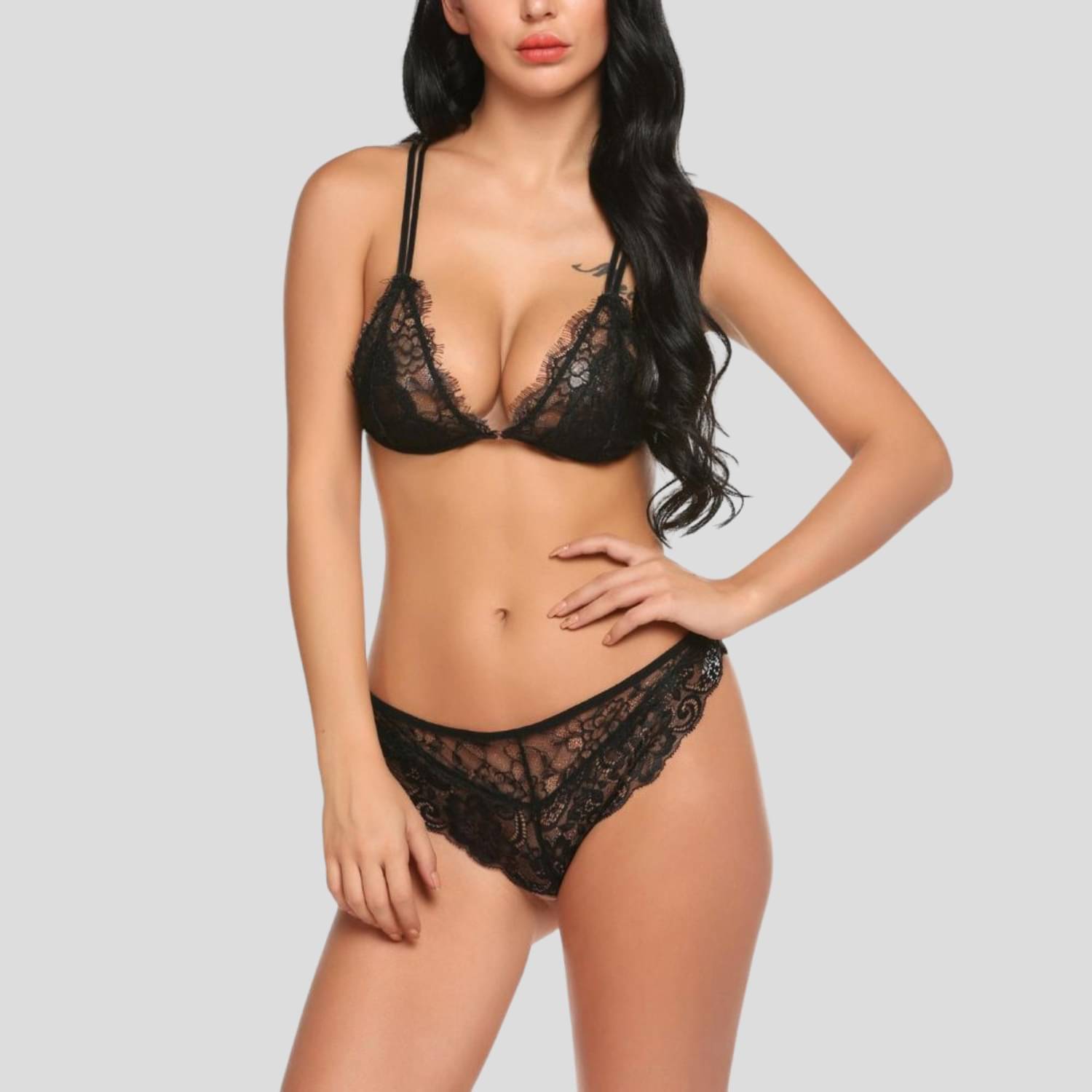     			Zerjama Lace Non Padded Bra & Panty Set ( Black , Pack of 1 )