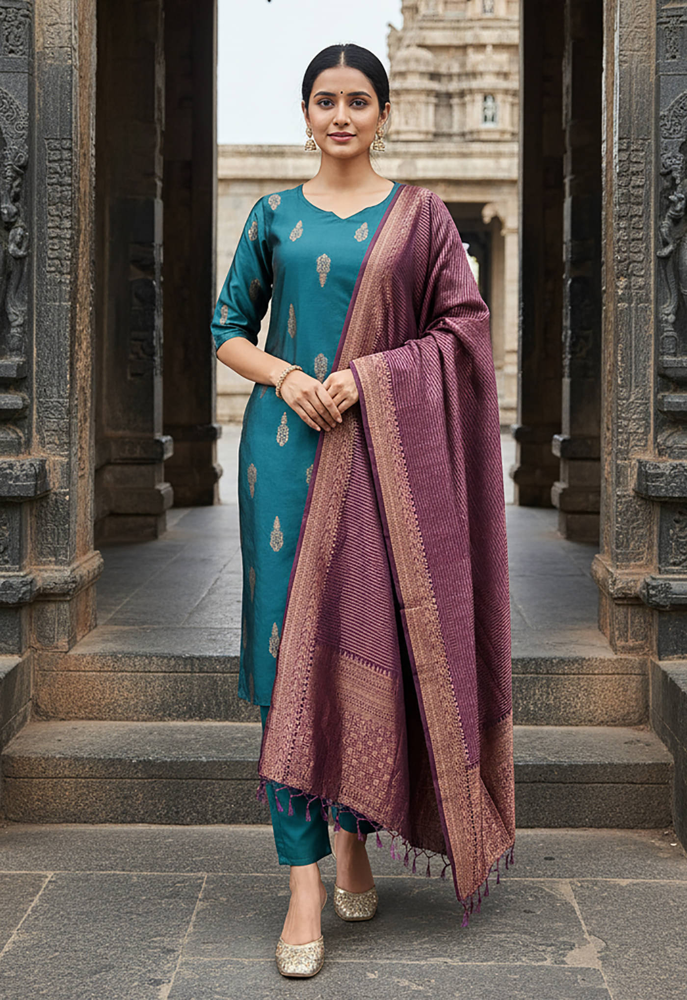 kedar fab Women Silk Blend Self Design Straight Kurti With Pants ( Teal )     			kedar fab Women Silk Blend Self Design Straight Kurti With Pants ( Teal )