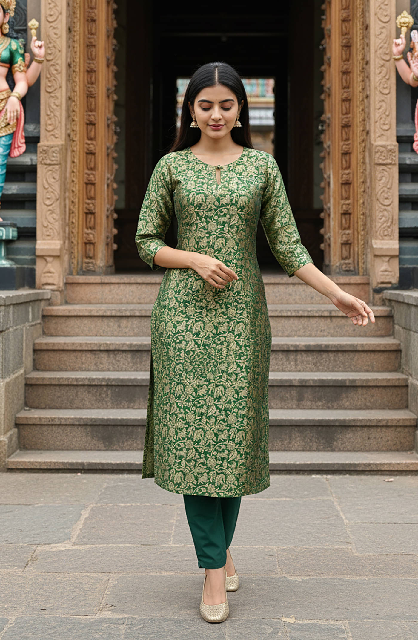 kedar fab Women Silk Blend Self Design Straight Kurti With Pants ( Green ) kedar fab Women Silk Blend Self Design Straight Kurti With Pants ( Green )