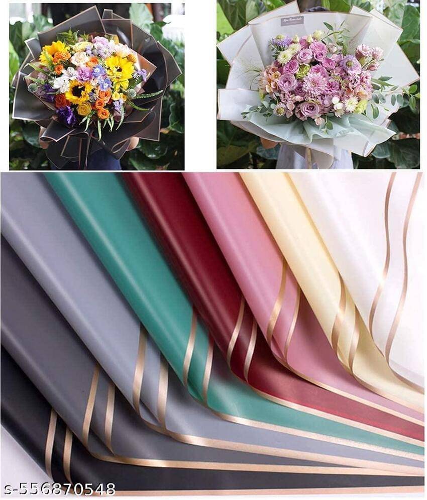     			10 Pcs Water proof Plain Golden Border Gift Wrapping |Korean Bouquet Wrapping| Sheets, Arts & Crafts And Diy To Wrap (22.8 X 22.8 Inches) Multicolor