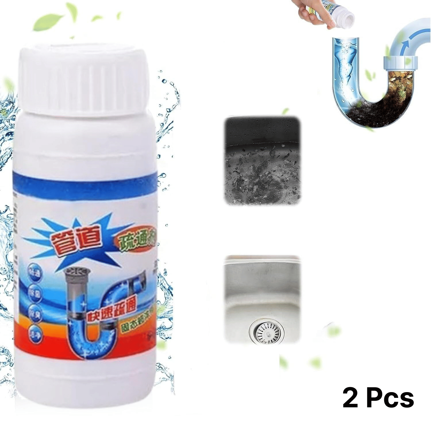     			2 pcs Sink & Drain Cleaner Powder | Powerful & Clog Remover Sink Cleaning Powder | Automatic Toilet Blockage Cleaner, Removes Clogs, Blockage in Washbasin, Septic Tank, Sinks, Pipes