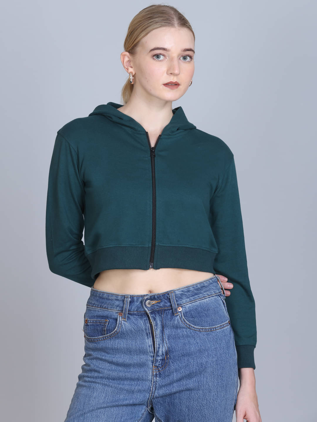     			7 ISLANDS Cotton Blend Women's Zippered Sweatshirt ( Green )