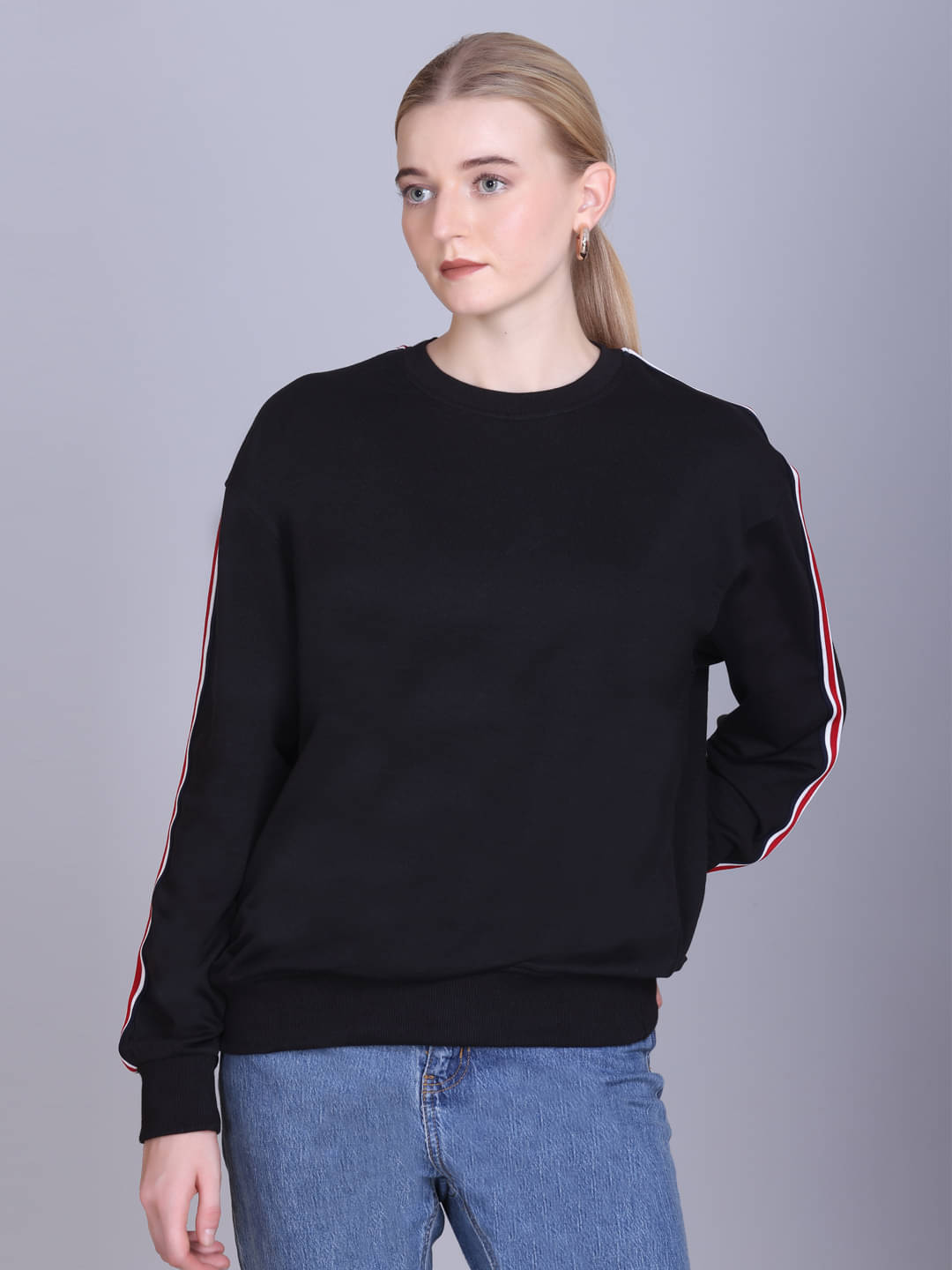     			7 ISLANDS Cotton Blend Women's Non Zippered Sweatshirt ( Black )