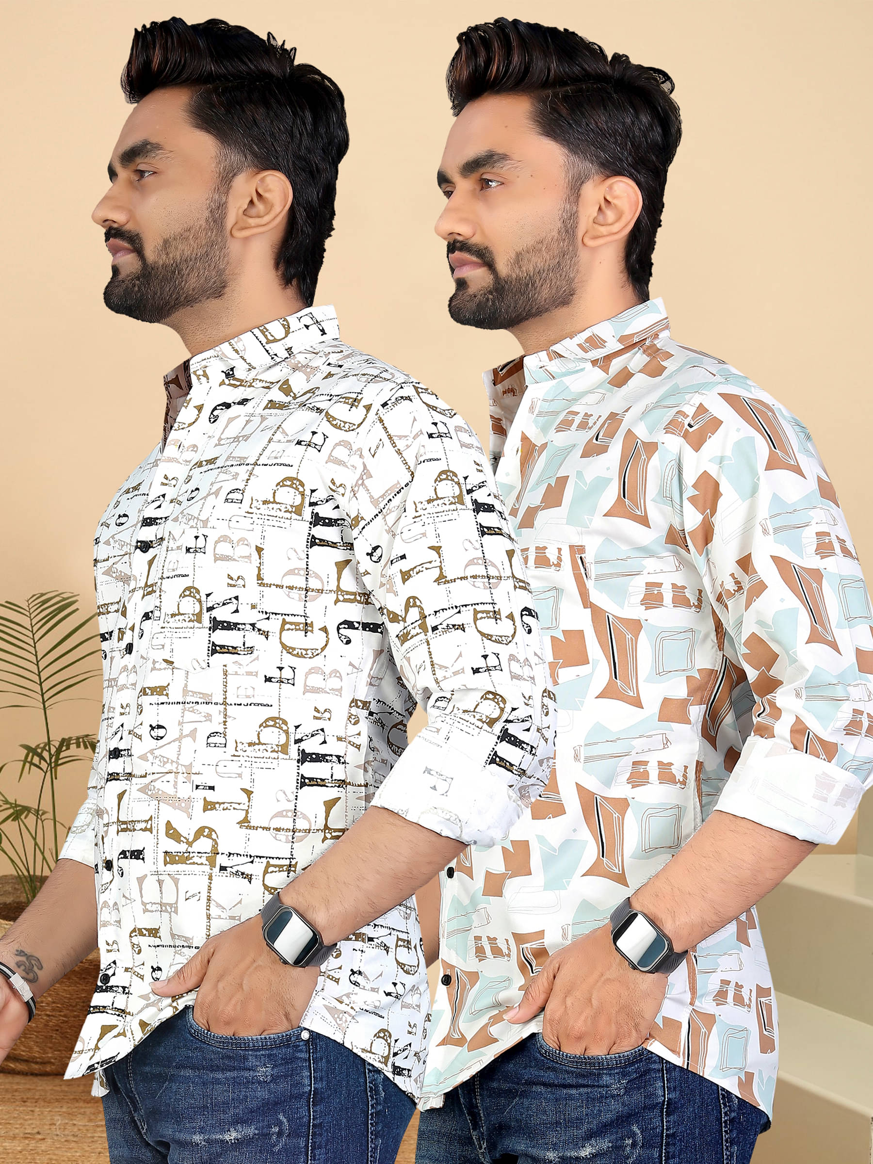     			ADWYN PETER 100% Cotton Regular Fit Printed Full Sleeves Men's Casual Shirt - Multicolor 7 ( Pack of 2 )