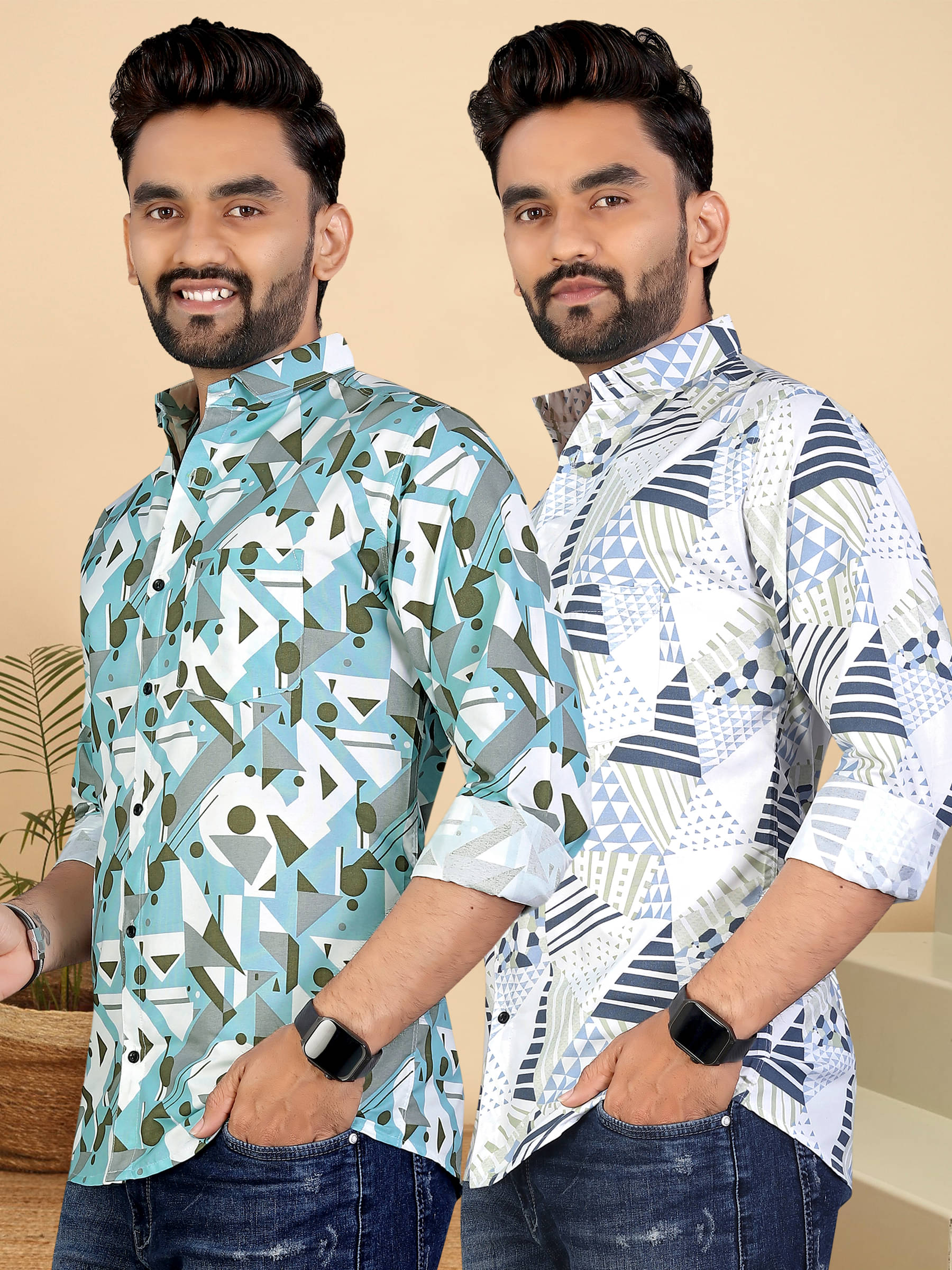     			ADWYN PETER 100% Cotton Regular Fit Printed Full Sleeves Men's Casual Shirt - Multicolor 8 ( Pack of 2 )