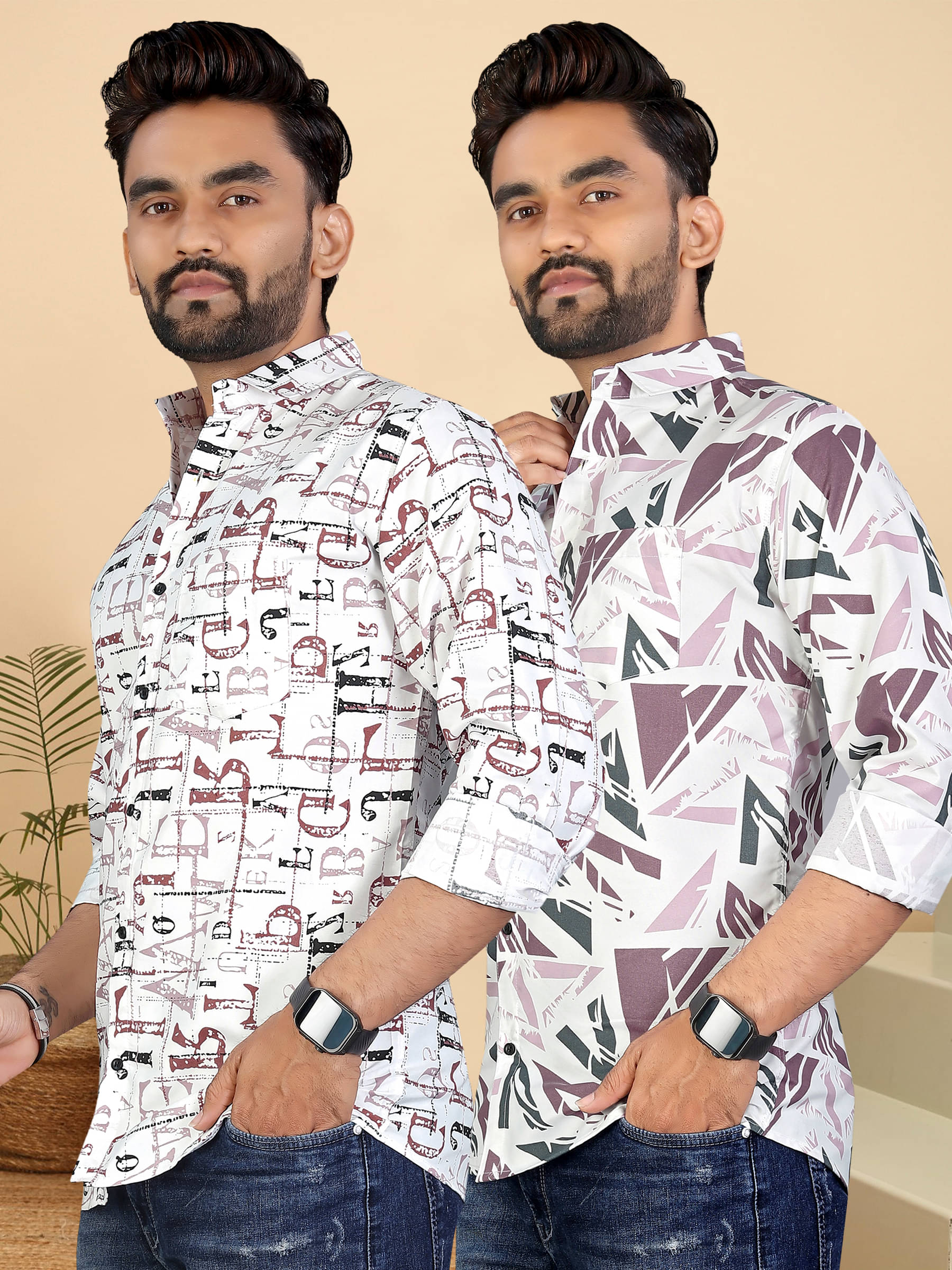    			ADWYN PETER 100% Cotton Regular Fit Printed Full Sleeves Men's Casual Shirt - Multicolor 4 ( Pack of 2 )