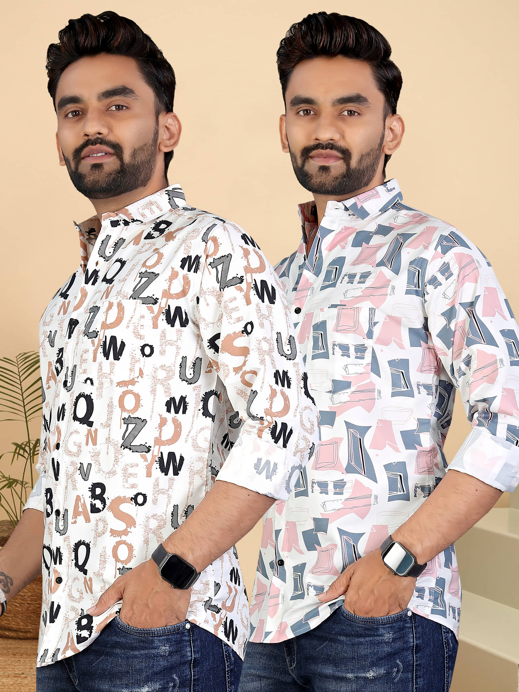ADWYN PETER 100% Cotton Regular Fit Printed Full Sleeves Men's Casual Shirt - Multicolor 11 ( Pack of 2 )