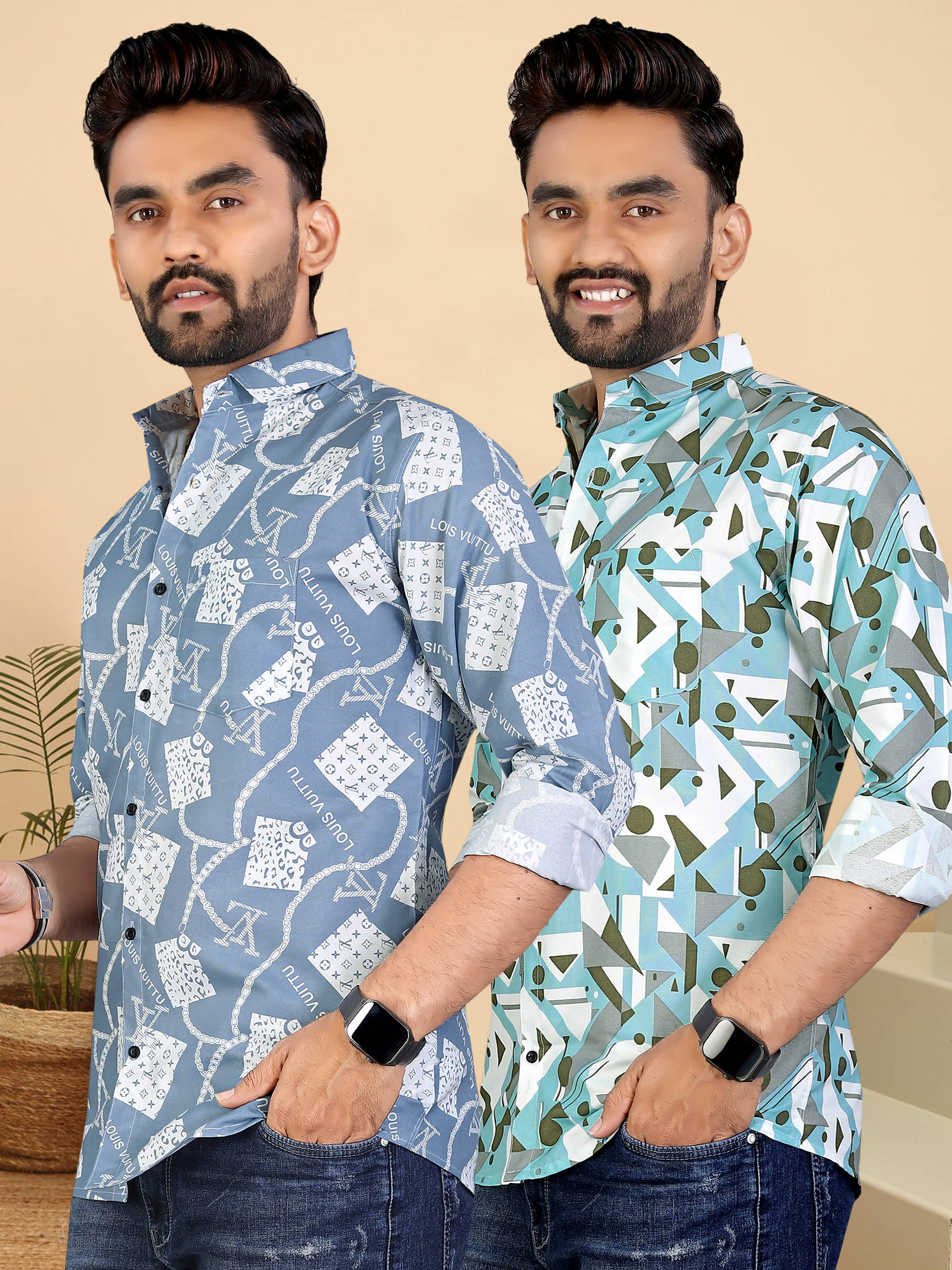     			ADWYN PETER 100% Cotton Regular Fit Printed Full Sleeves Men's Casual Shirt - Multicolor 1 ( Pack of 2 )