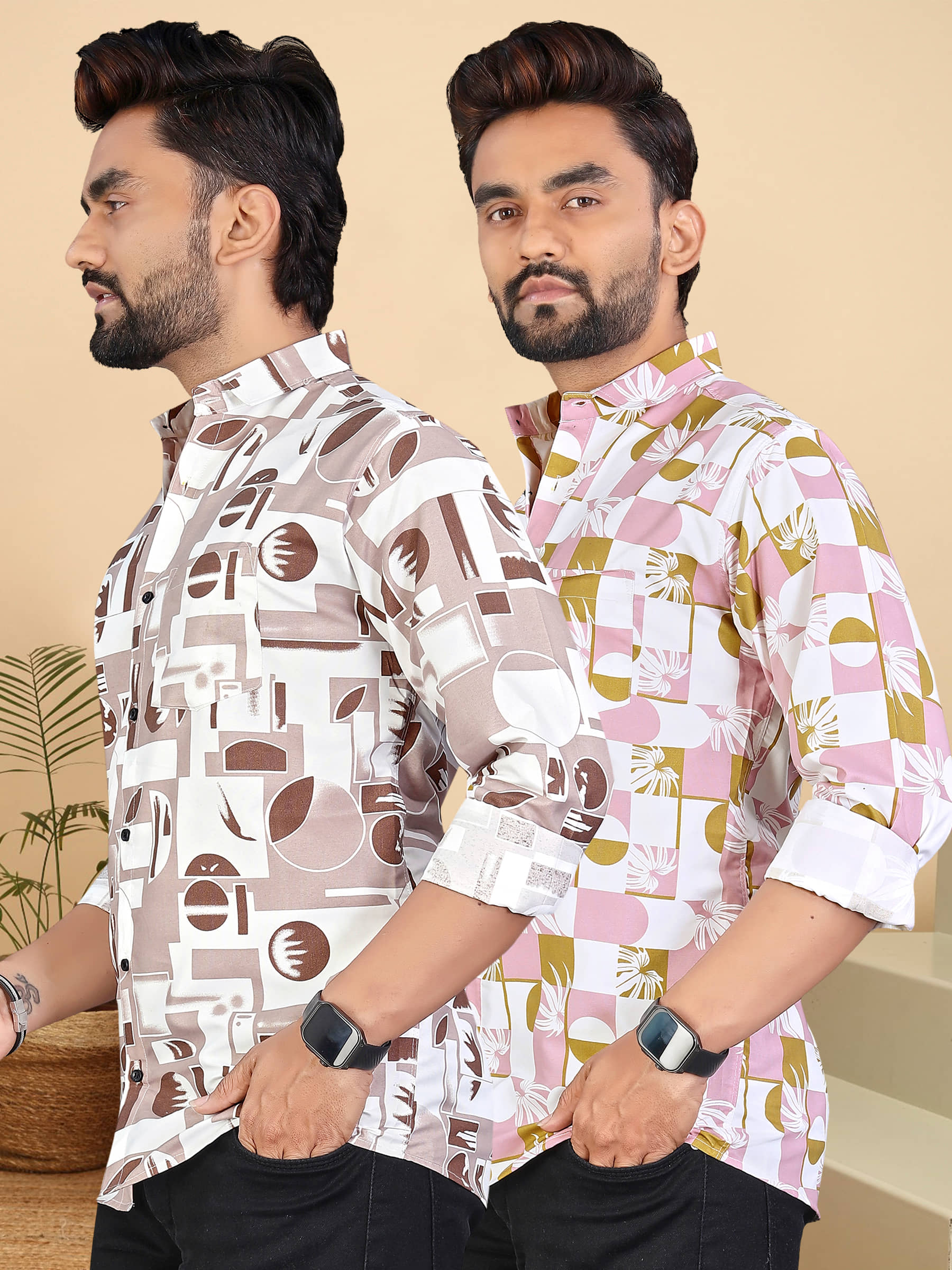 ADWYN PETER 100% Cotton Regular Fit Printed Full Sleeves Men's Casual Shirt - Multicolor 12 ( Pack of 2 )