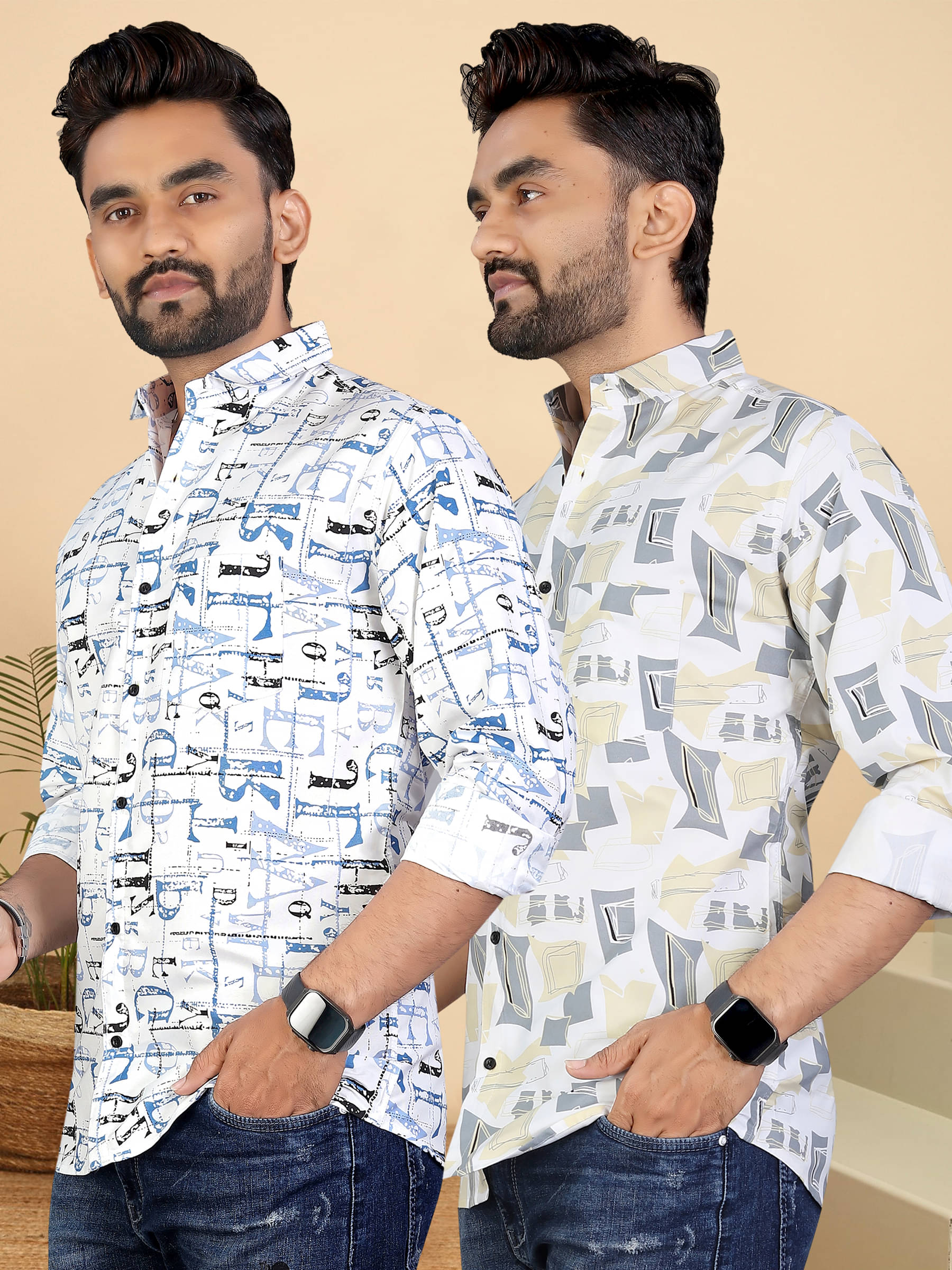 ADWYN PETER 100% Cotton Regular Fit Printed Full Sleeves Men's Casual Shirt - Multicolor 9 ( Pack of 2 )     			ADWYN PETER 100% Cotton Regular Fit Printed Full Sleeves Men's Casual Shirt - Multicolor 9 ( Pack of 2 )