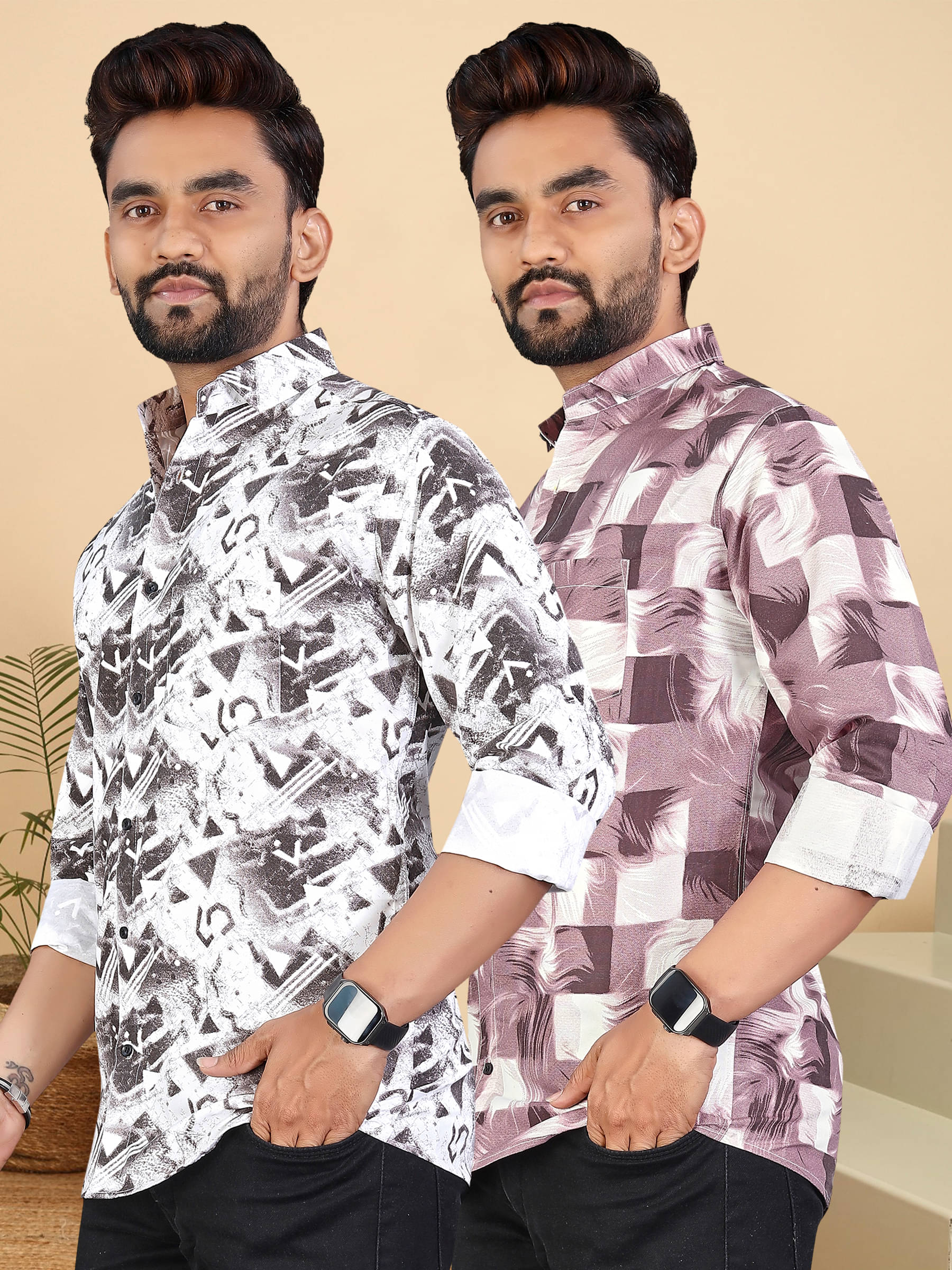ADWYN PETER 100% Cotton Regular Fit Printed Full Sleeves Men's Casual Shirt - Multicolor 2 ( Pack of 2 )     			ADWYN PETER 100% Cotton Regular Fit Printed Full Sleeves Men's Casual Shirt - Multicolor 2 ( Pack of 2 )