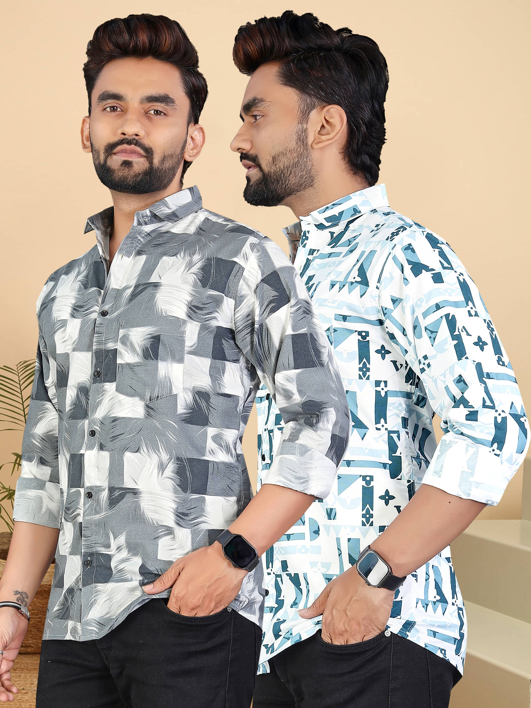     			ADWYN PETER 100% Cotton Regular Fit Printed Full Sleeves Men's Casual Shirt - Multicolor 3 ( Pack of 2 )