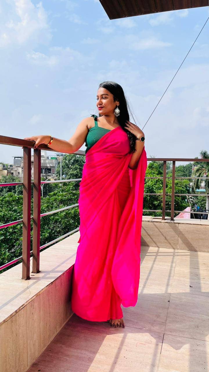 ANAND SAREES Georgette Solid Ilkal Saree With Unstitched Blouse Piece ( Pink ) ANAND SAREES Georgette Solid Ilkal Saree With Unstitched Blouse Piece ( Pink )