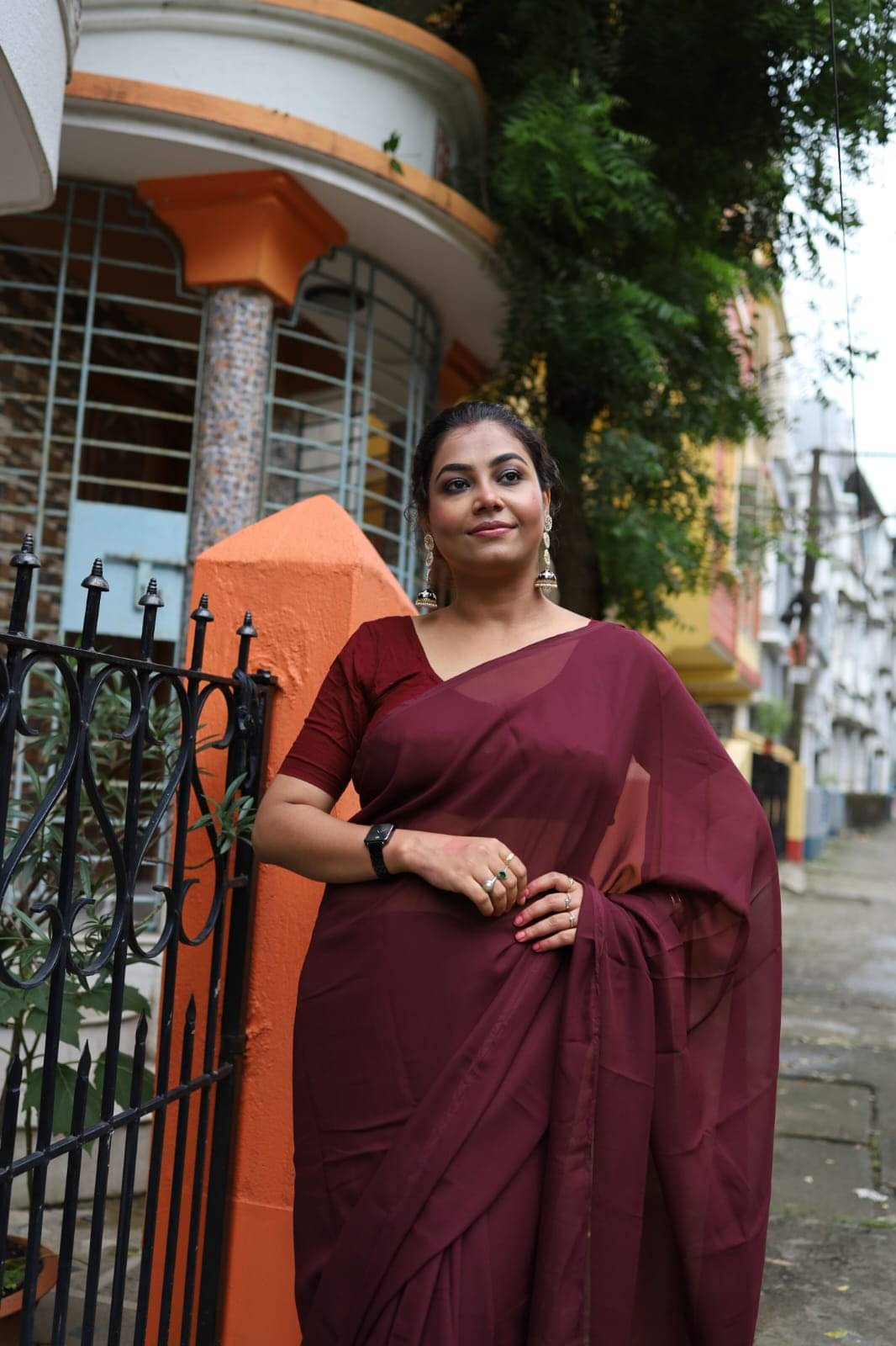 ANAND SAREES Georgette Solid Ilkal Saree With Unstitched Blouse Piece ( Brown ) ANAND SAREES Georgette Solid Ilkal Saree With Unstitched Blouse Piece ( Brown )