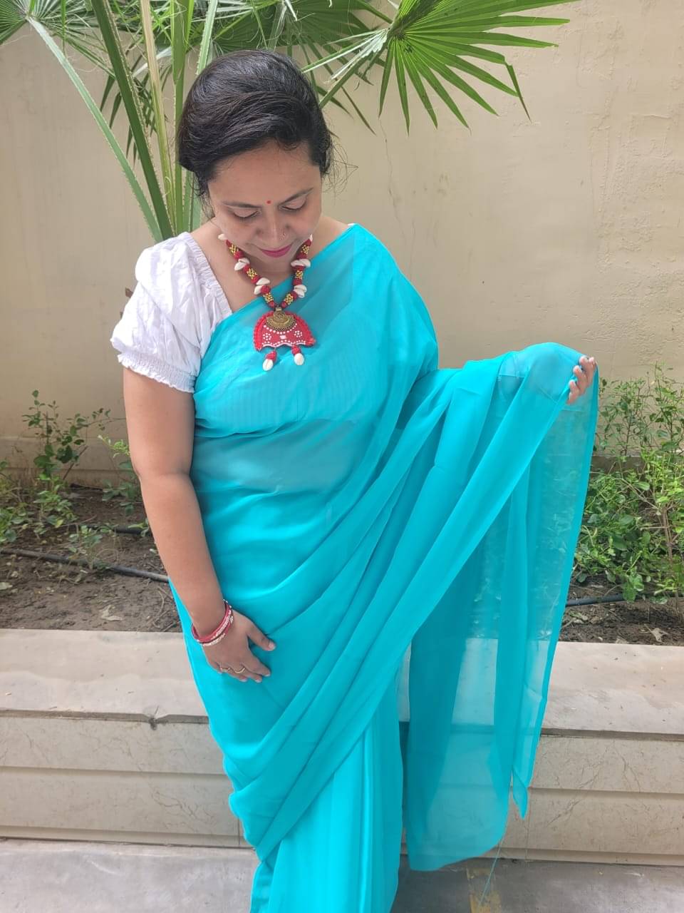     			ANAND SAREES Georgette Solid Ilkal Saree With Unstitched Blouse Piece ( Light Blue )
