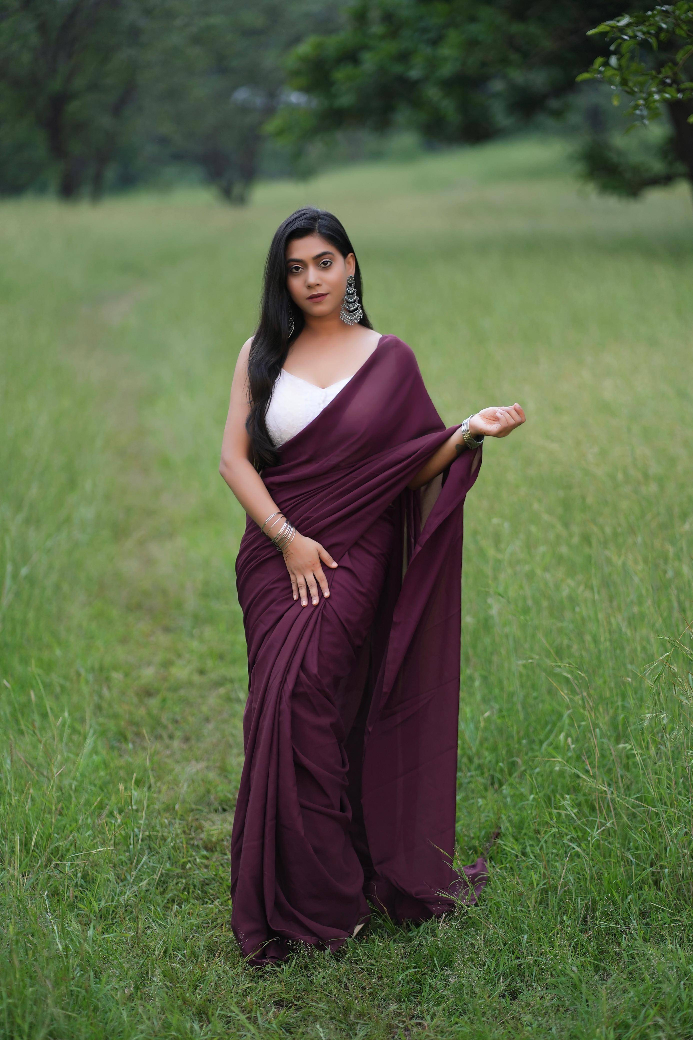     			ANAND SAREES Georgette Solid Ilkal Saree With Unstitched Blouse Piece ( Brown )