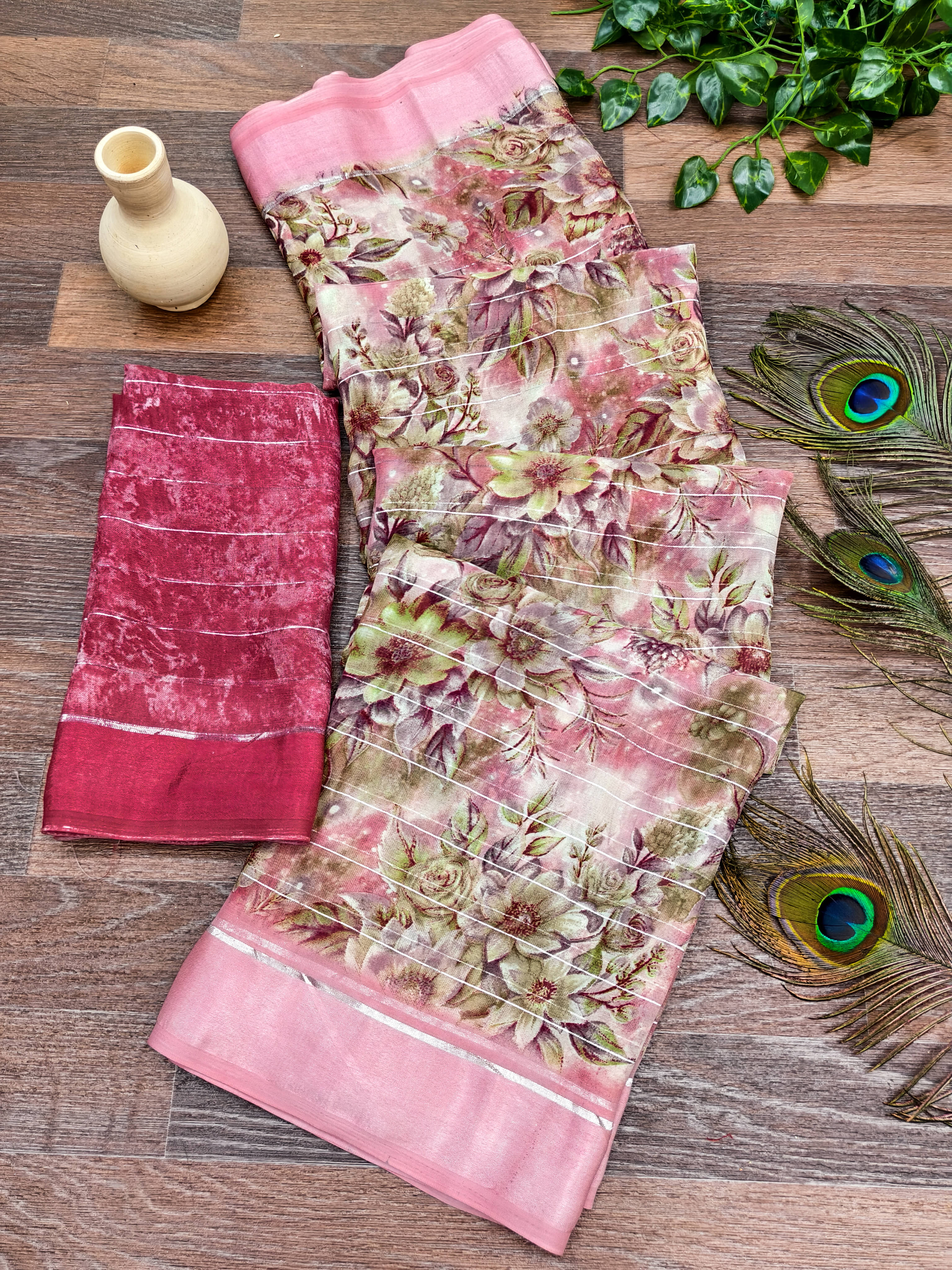     			ANAND SAREES Georgette Printed Kasavu Saree With Unstitched Blouse Piece ( PINK )