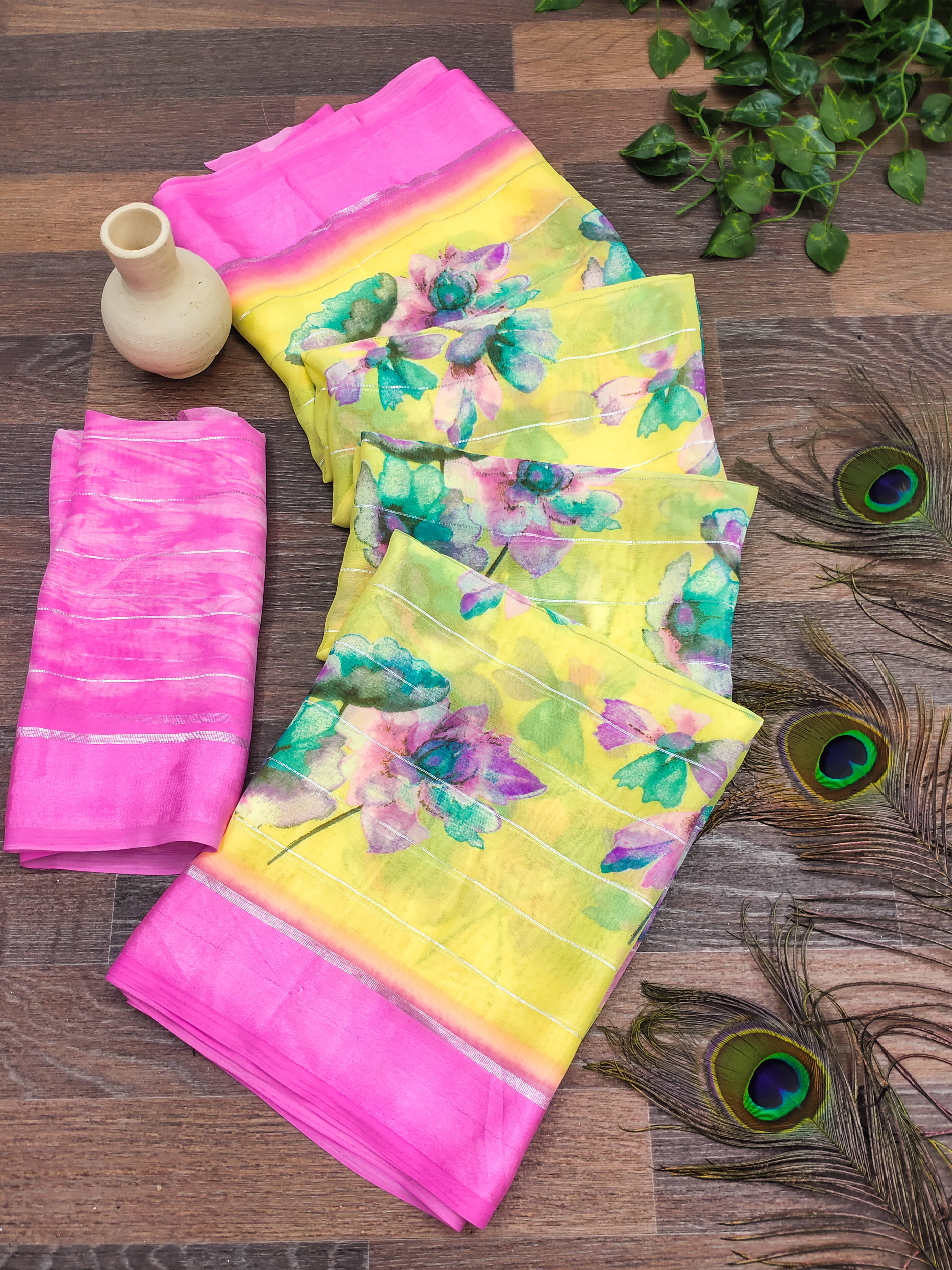     			ANAND SAREES Georgette Printed Kasavu Saree With Unstitched Blouse Piece ( YELLOW )