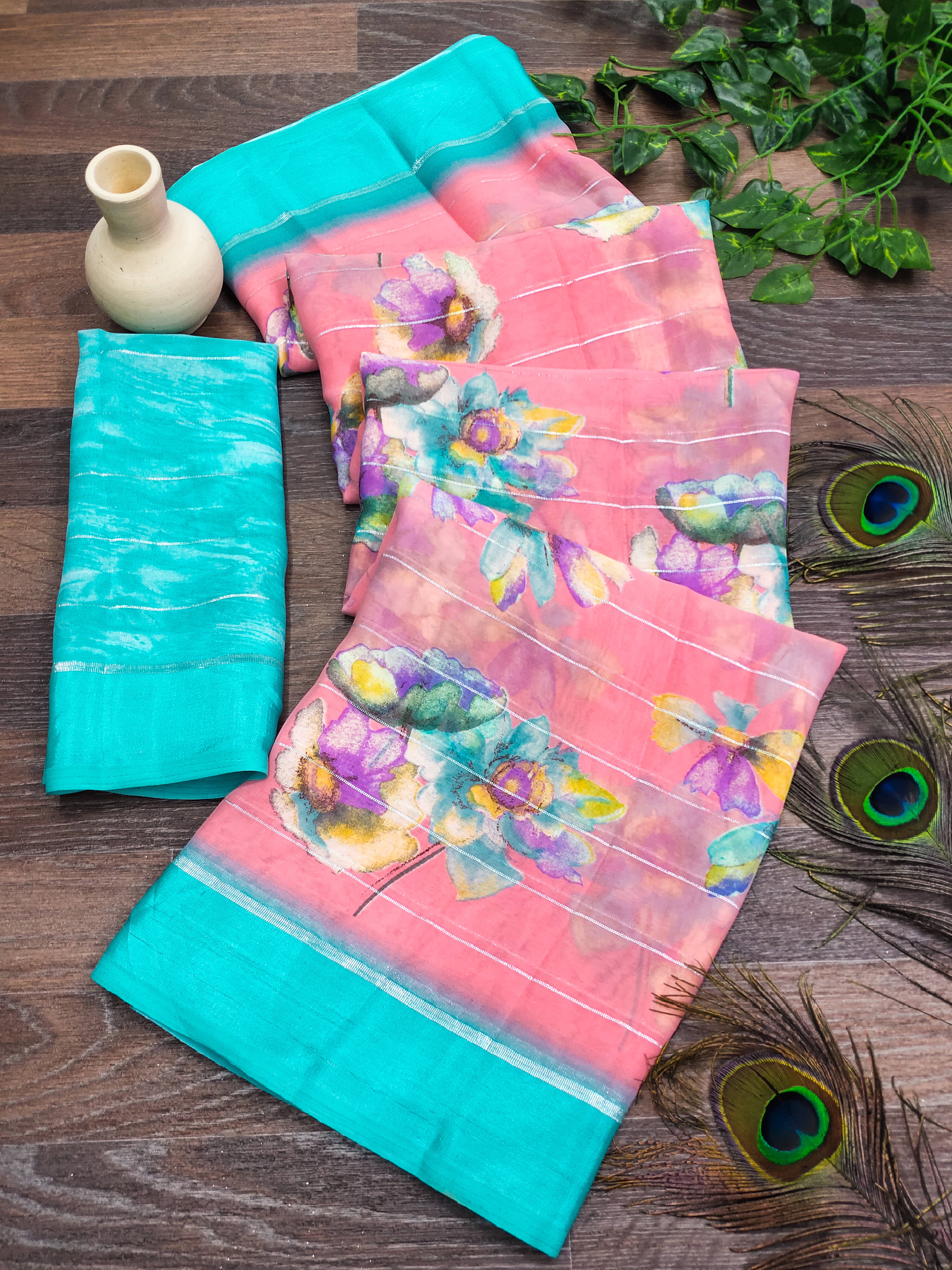     			ANAND SAREES Georgette Printed Kasavu Saree With Unstitched Blouse Piece ( PINK )